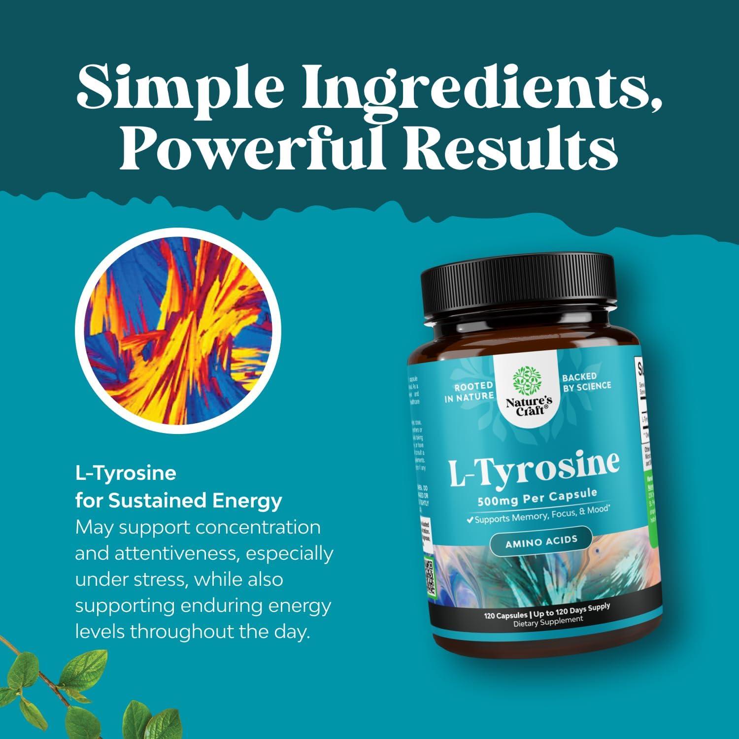 Cápsulas L-Tirosina 500mg Natures Craft - Suplemento Energía Mental