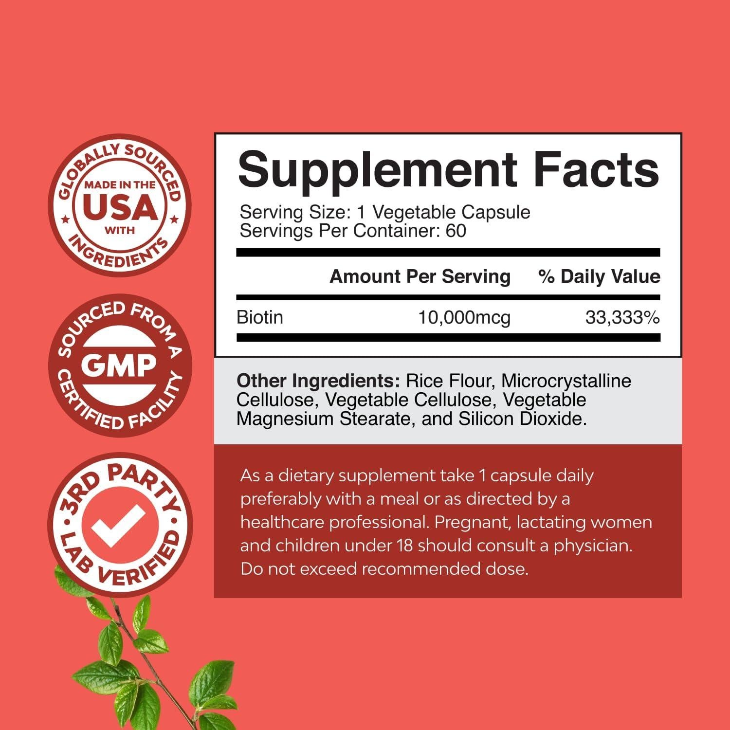 Biotina Pura 10000 mcg Natures Craft - Suplemento Cabello y Piel