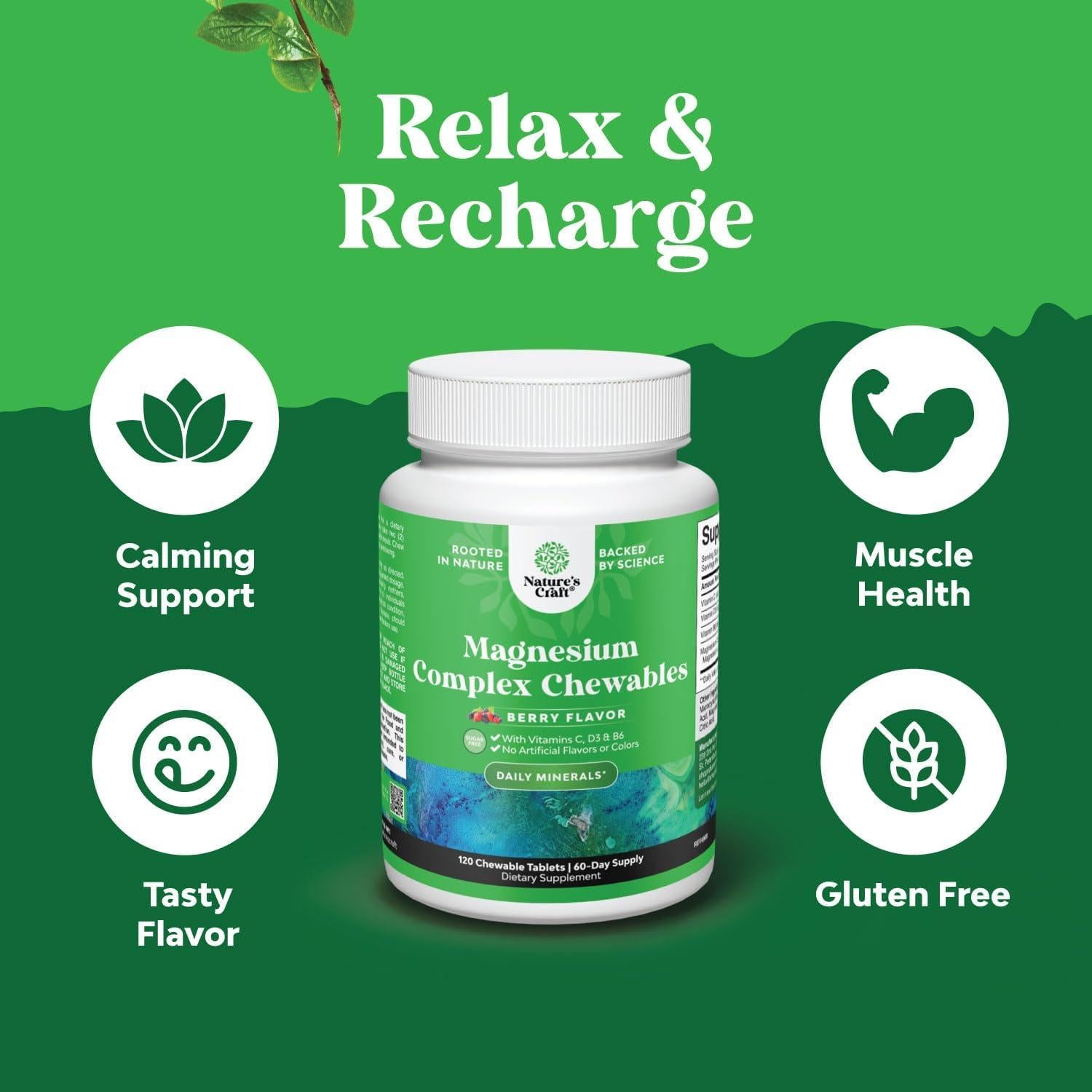 Magnesio Glicinato Masticable Natures Craft 200mg Sin Azúcar