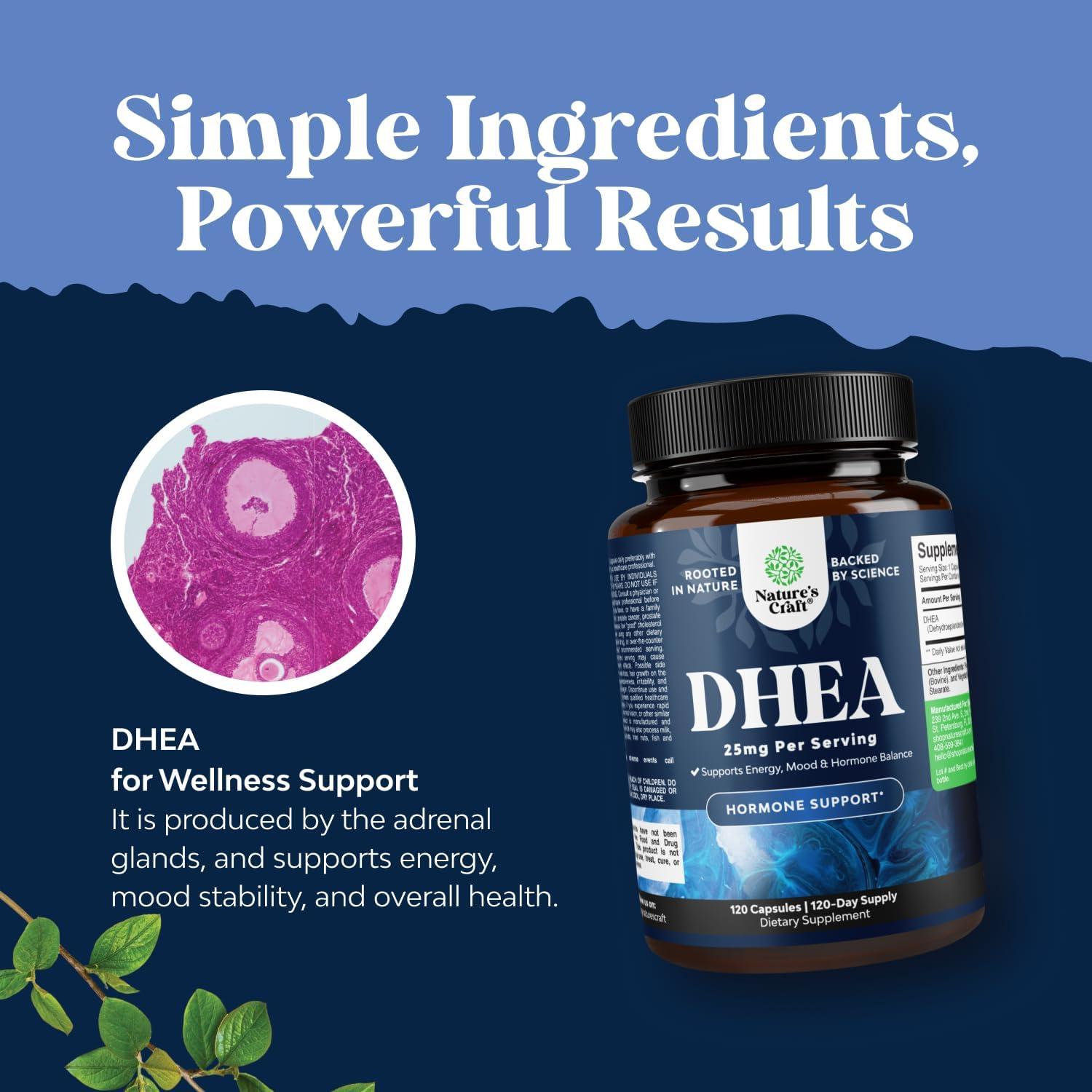 Suplemento DHEA 25mg Natures Craft - Equilibrio Hormonal 120 Cápsulas