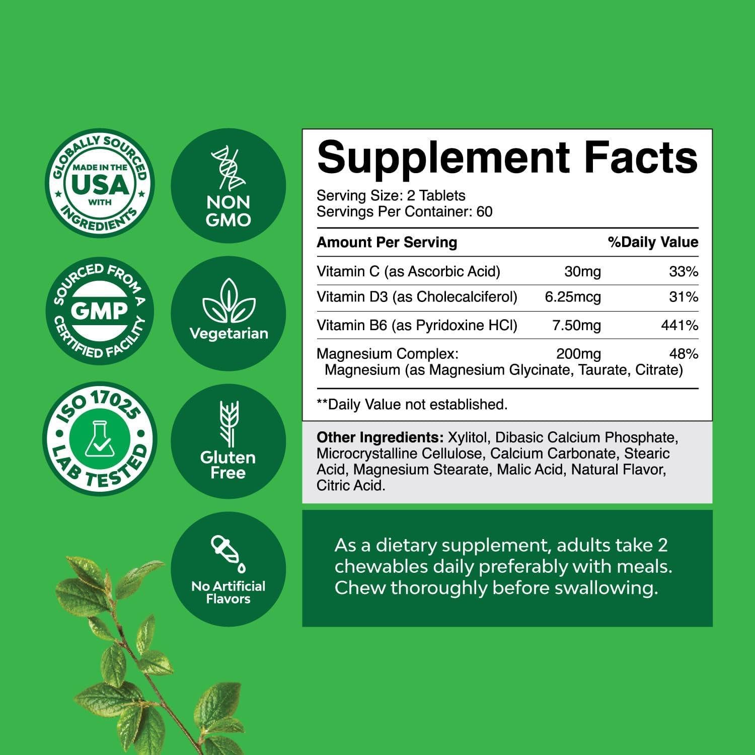 Magnesio Glicinato Masticable Natures Craft 200mg Sin Azúcar