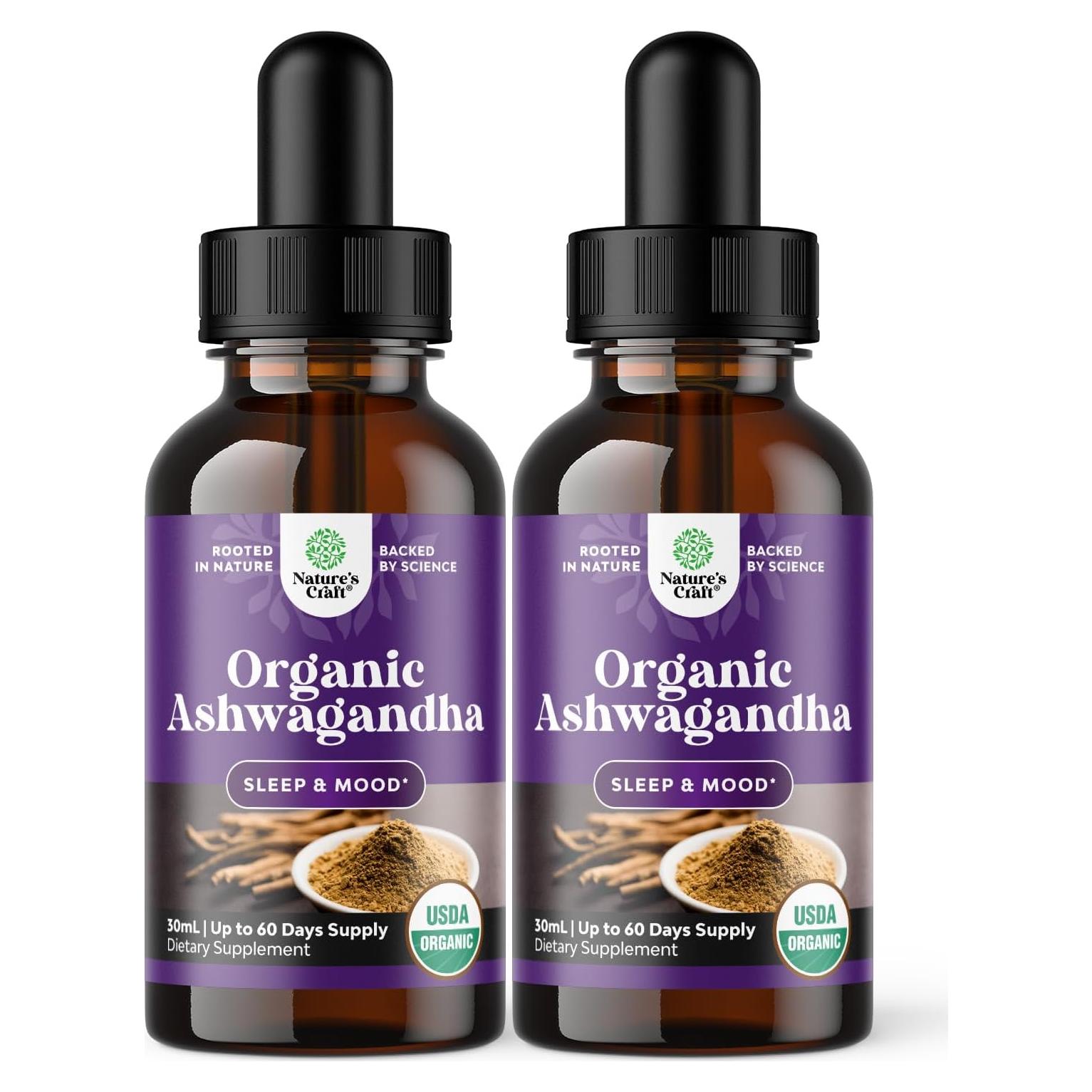 Gotas de Ashwagandha Orgánico Natures Craft 30 ml - Paquete de 2