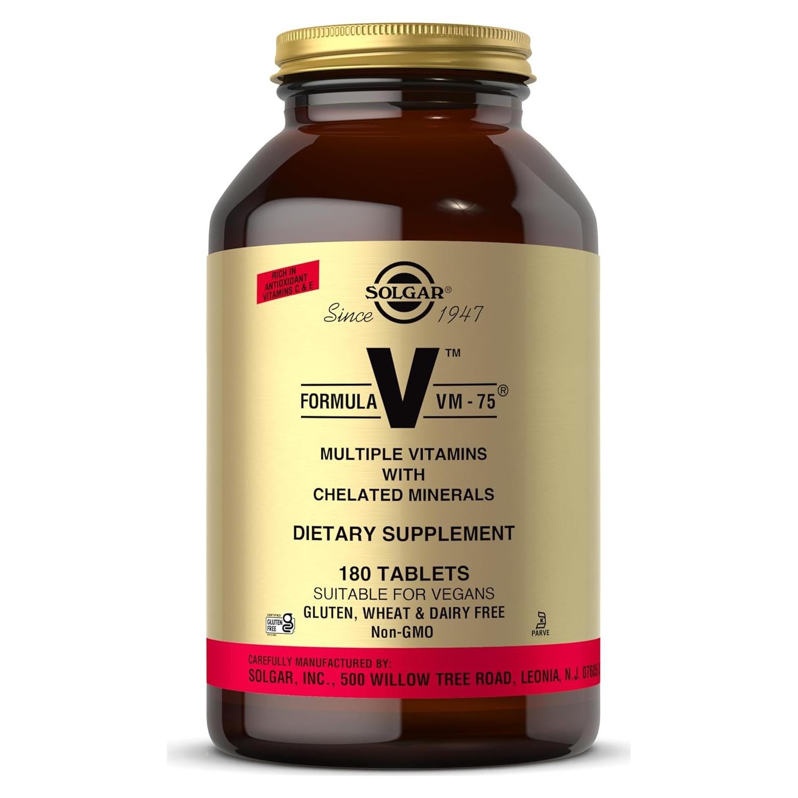 Multivitamina Solgar VM-75 180 Tabletas Veganas Sin Gluten