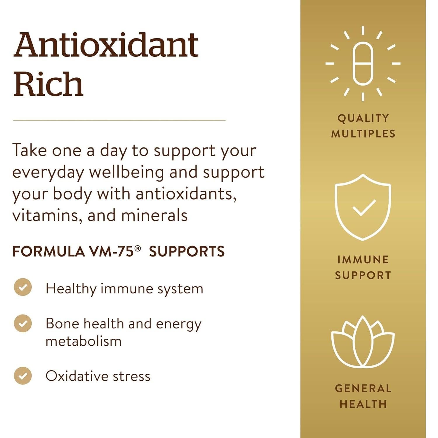 Multivitamina Solgar VM-75 180 Tabletas Veganas Sin Gluten