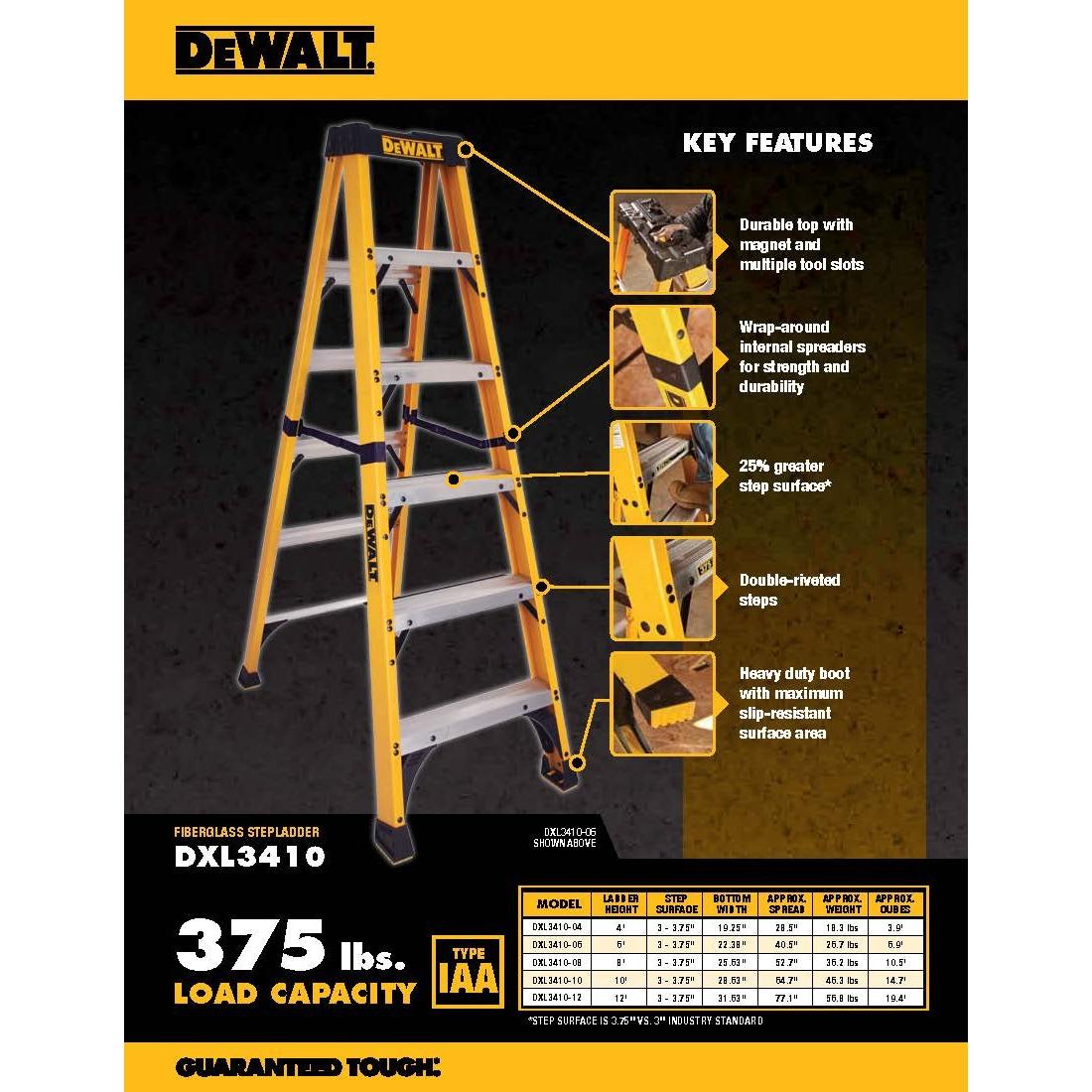 Escalera DeWalt de Fibra de Vidrio 4 Pies 375 lbs DXL3410-04