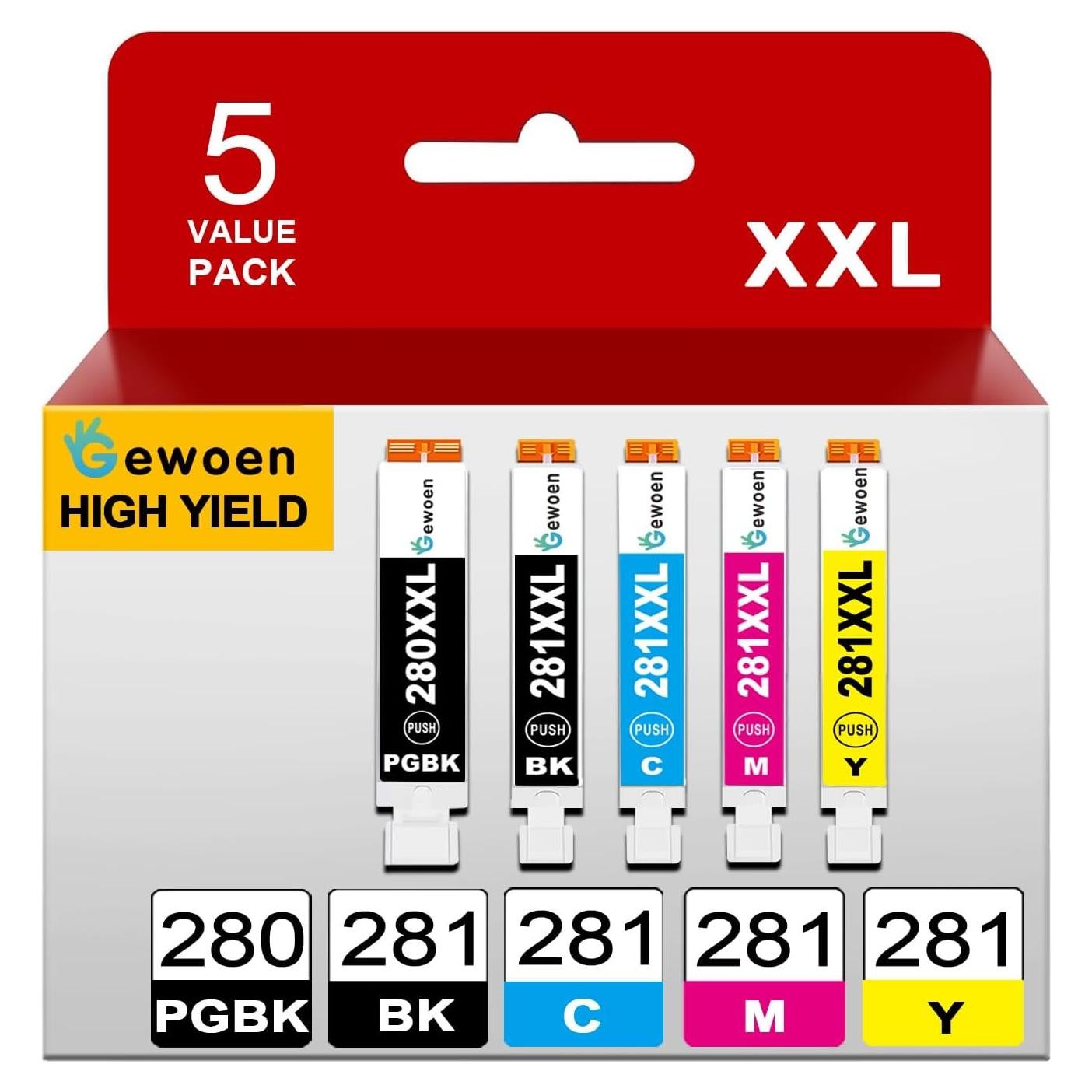Cartuchos de Tinta Gewoen PGI-280 CLI-281 XXL Compatible - 5 Piezas
