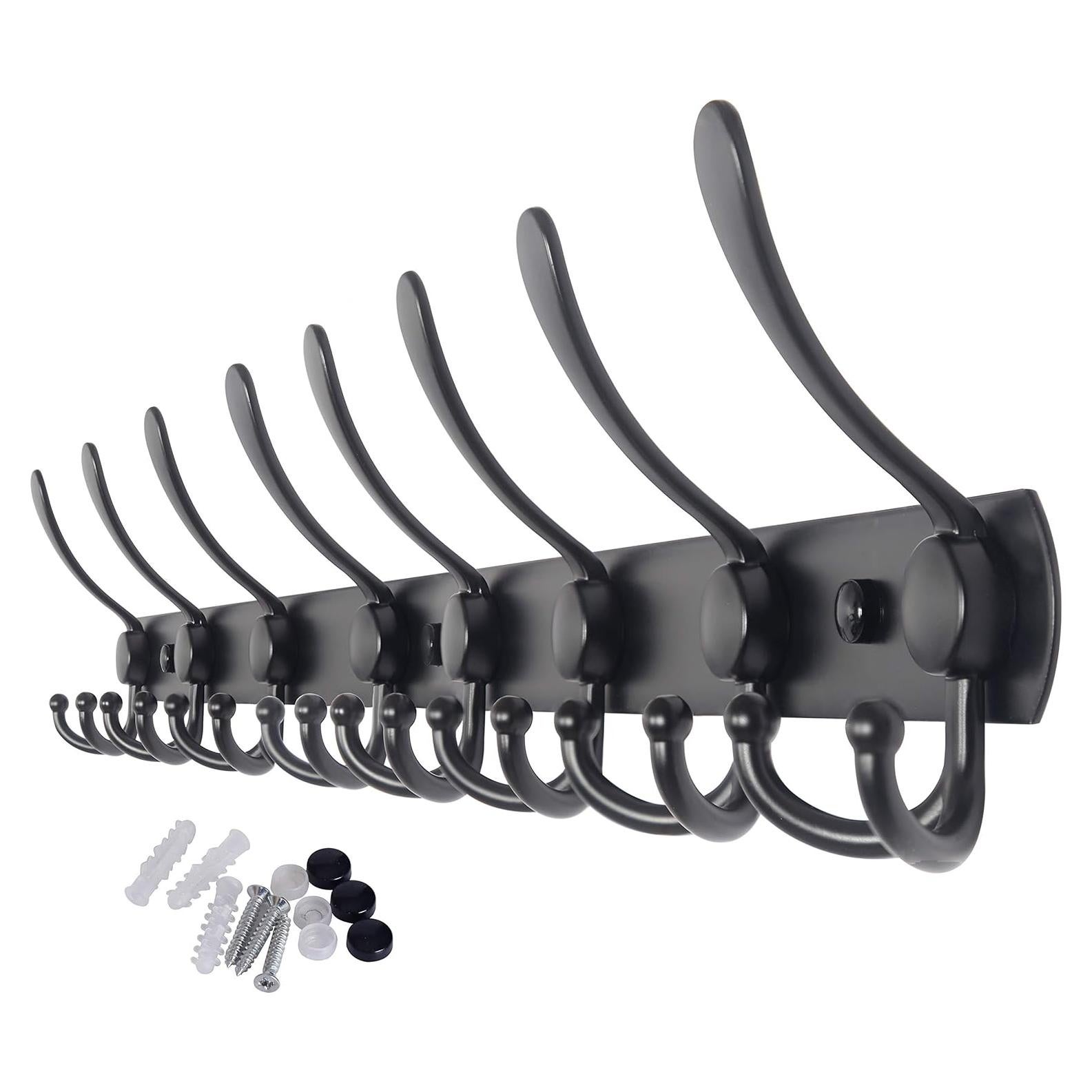 Perchero de Pared WEBI 76 cm con 8 Ganchos Triples Negro