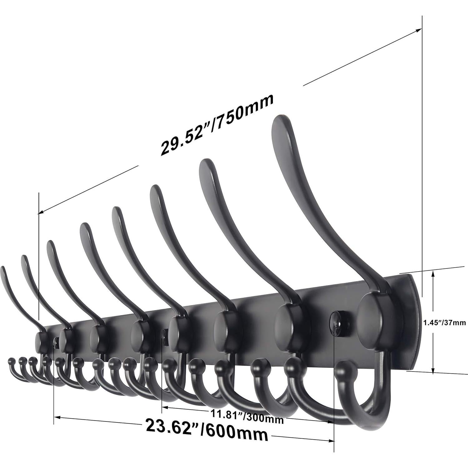 Perchero de Pared WEBI 76 cm con 8 Ganchos Triples Negro
