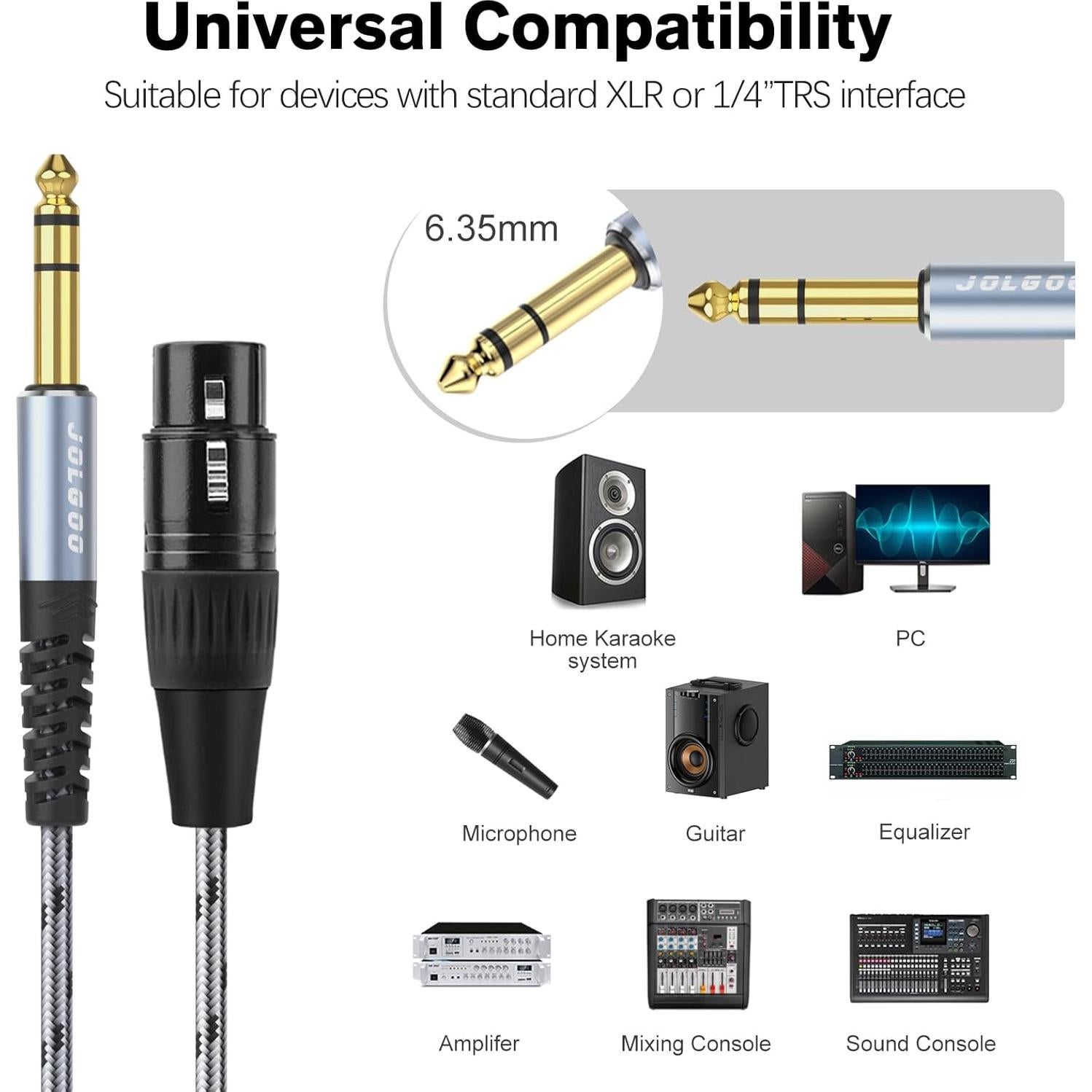Adaptador XLR hembra a 1/4 TRS JOLGOO 0.30m Profesional