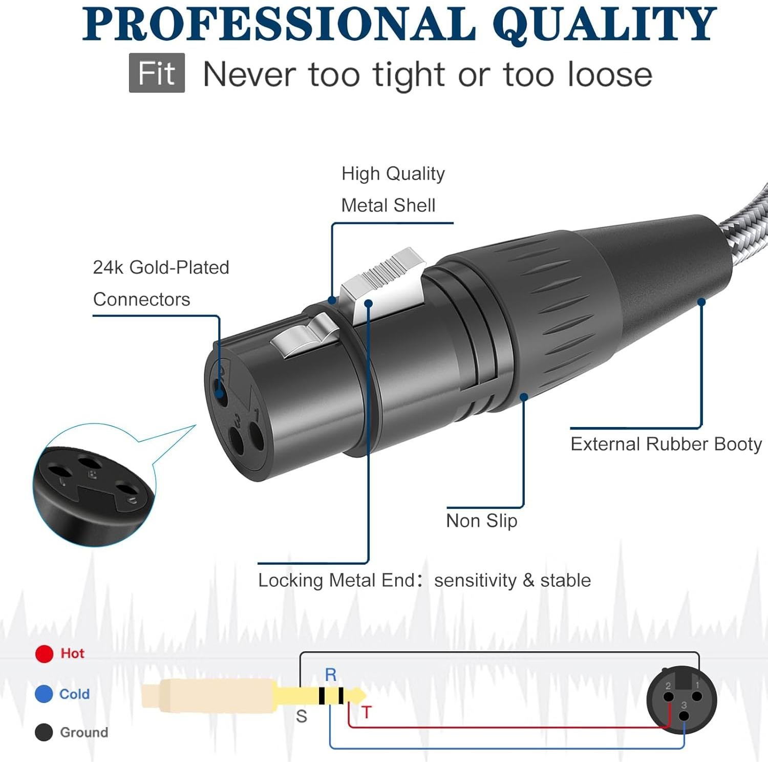 Adaptador XLR hembra a 1/4 TRS JOLGOO 0.30m Profesional