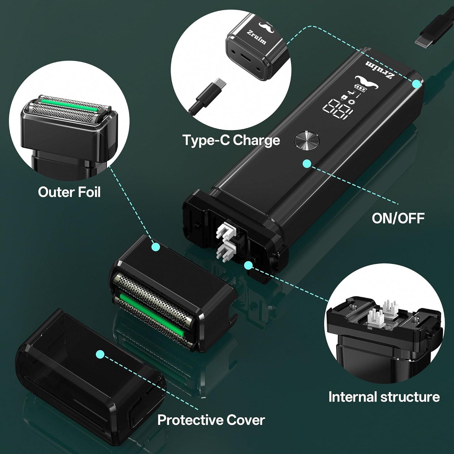 Afeitadora eléctrica Zruim BR-231, 2 velocidades, IPX7