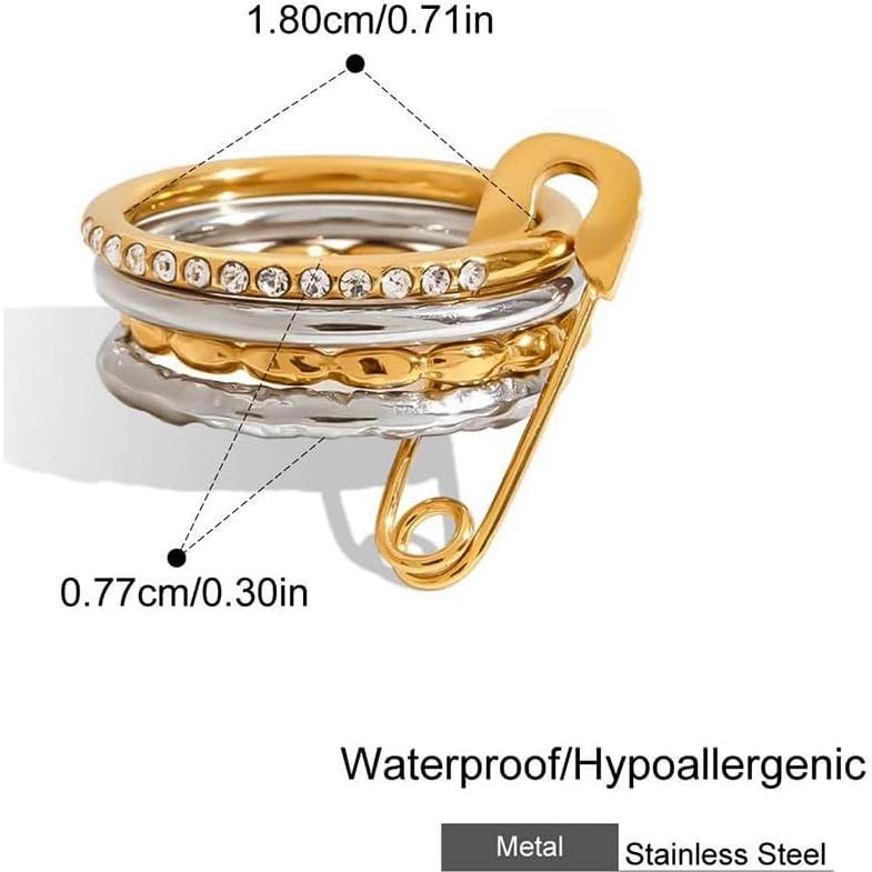 Set de 4 Anillos Apilables de Acero de Titanio con Cristales