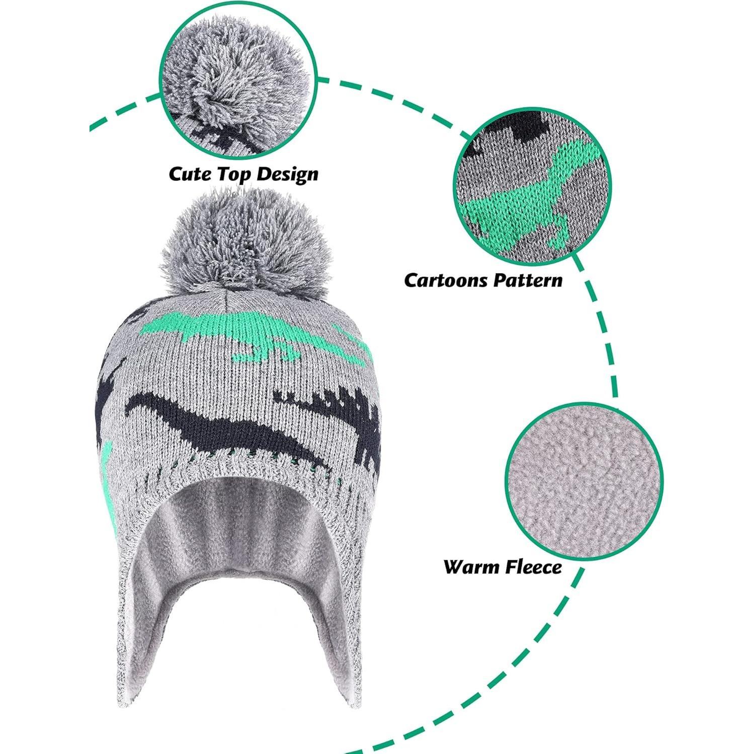 Conjunto de gorro y mitones de invierno para niños - Gris