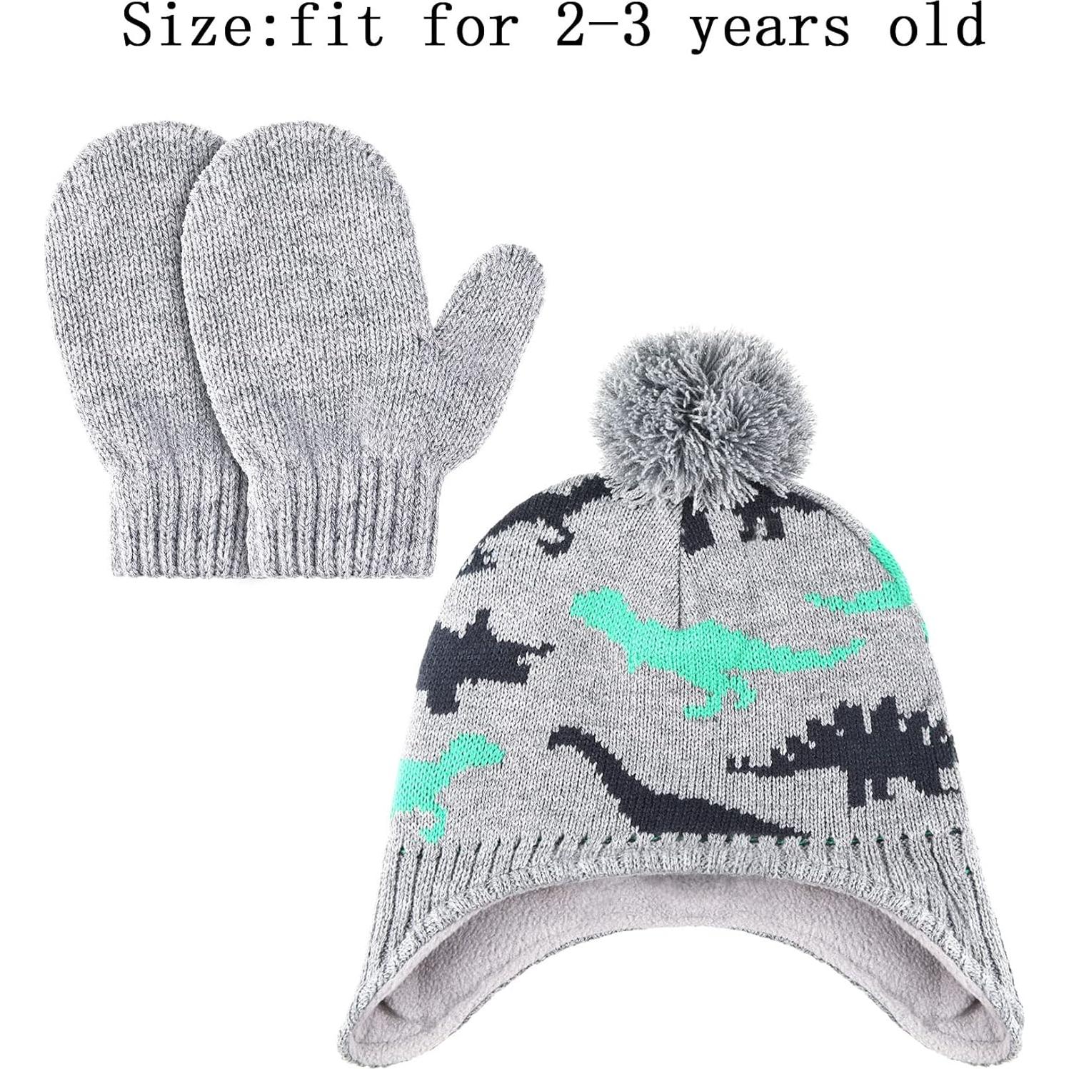 Conjunto de gorro y mitones de invierno para niños - Gris