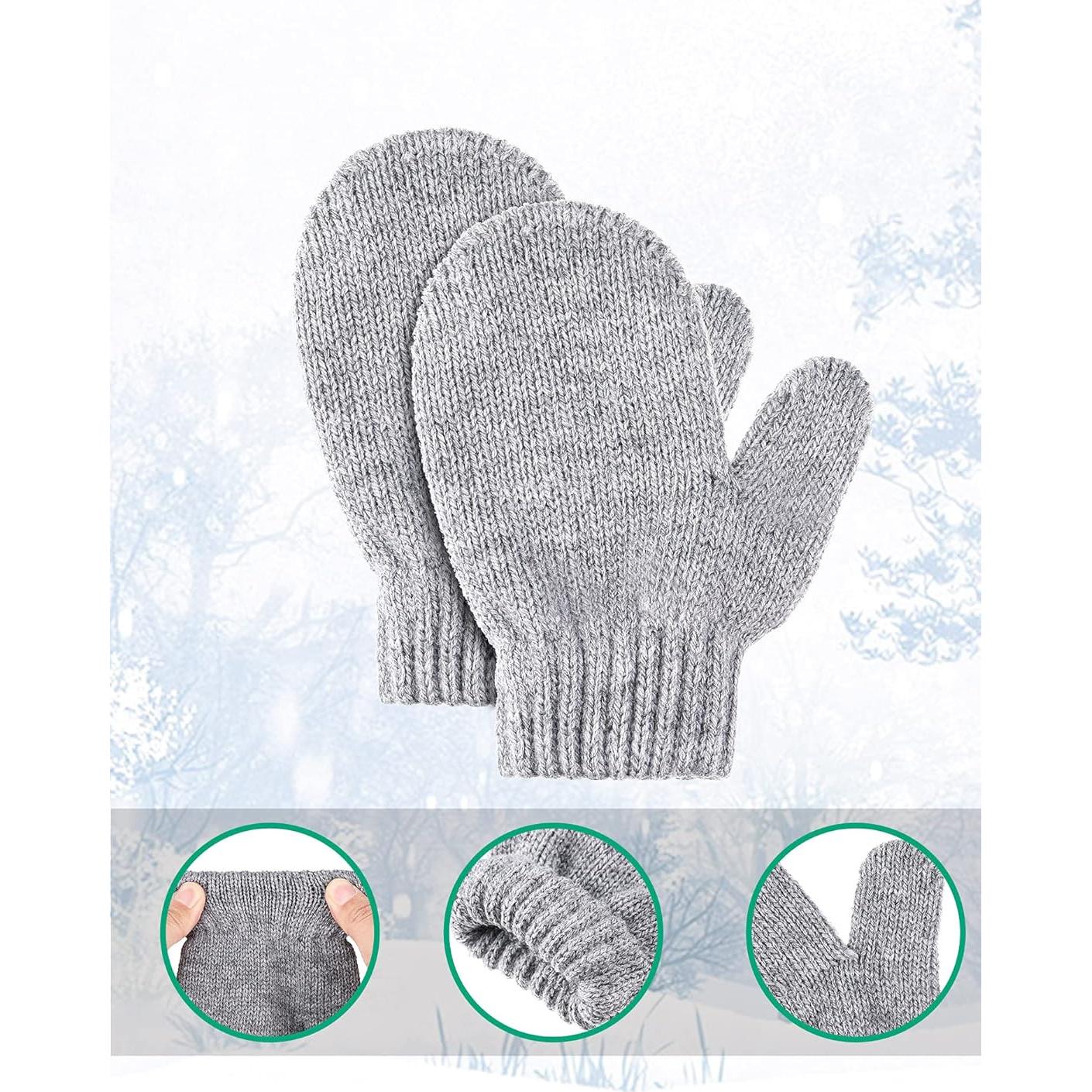 Conjunto de gorro y mitones de invierno para niños - Gris