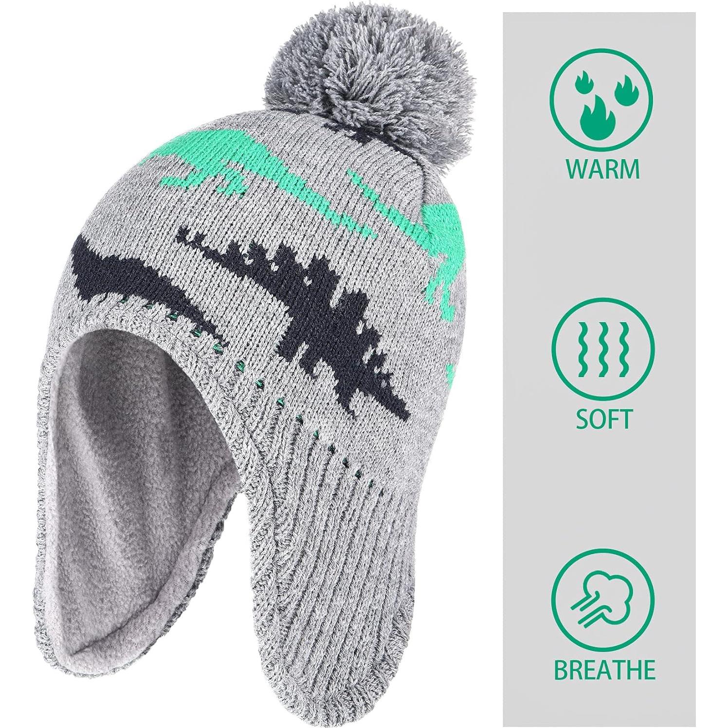 Conjunto de gorro y mitones de invierno para niños - Gris