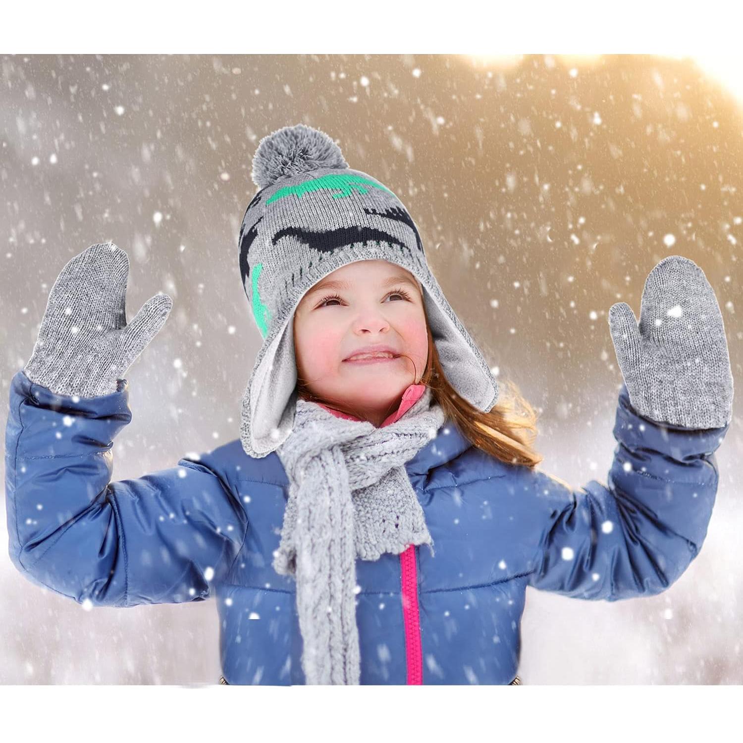 Conjunto de gorro y mitones de invierno para niños - Gris