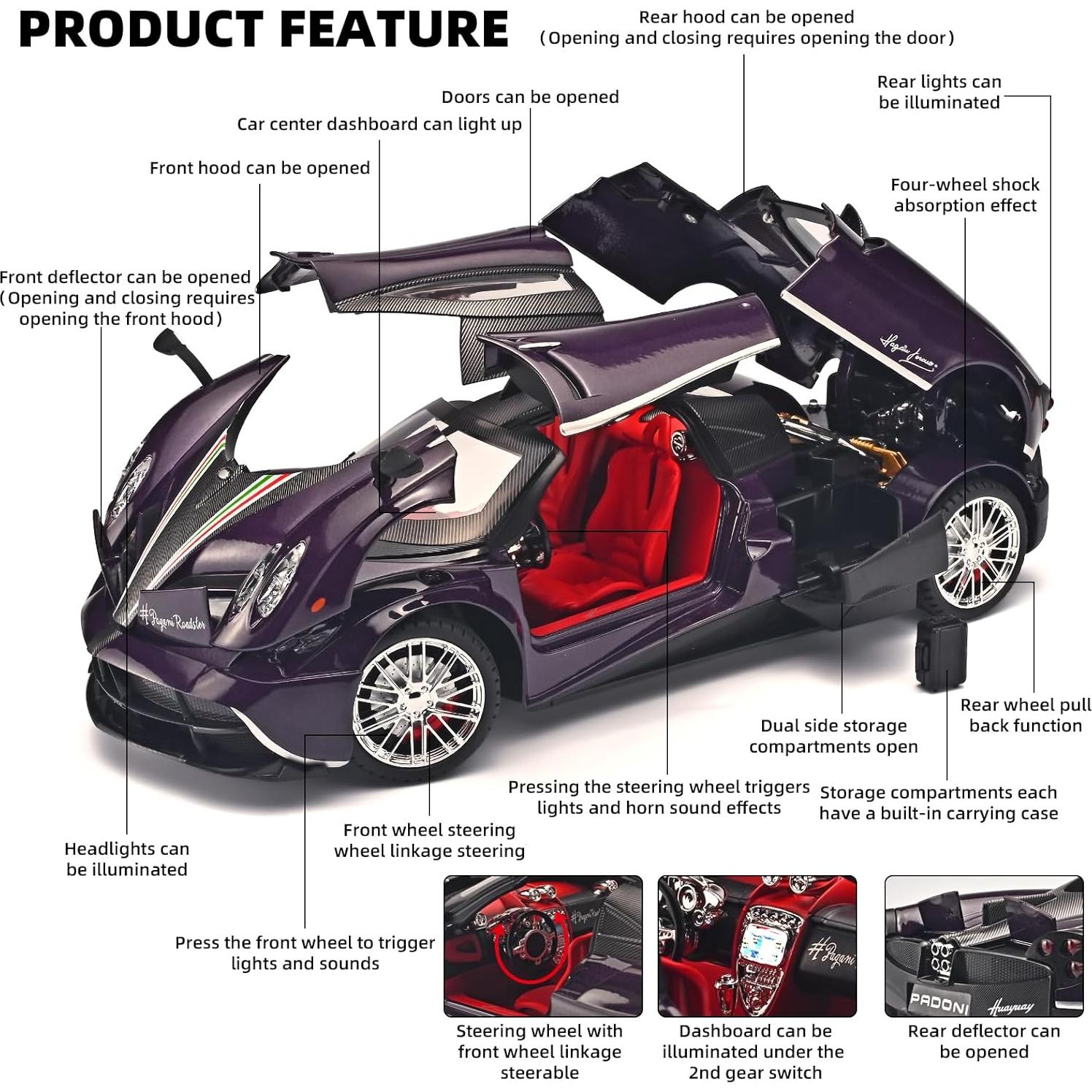 Coche de Juguete a Escala 1:18 RZAPE Pagani Huayra Púrpura