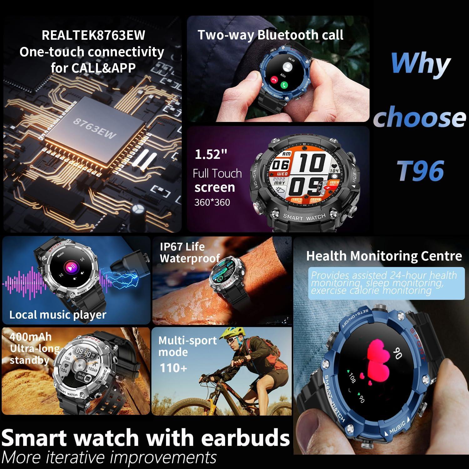 Reloj Inteligente UYRGT T96 con Auriculares Bluetooth 1.52"