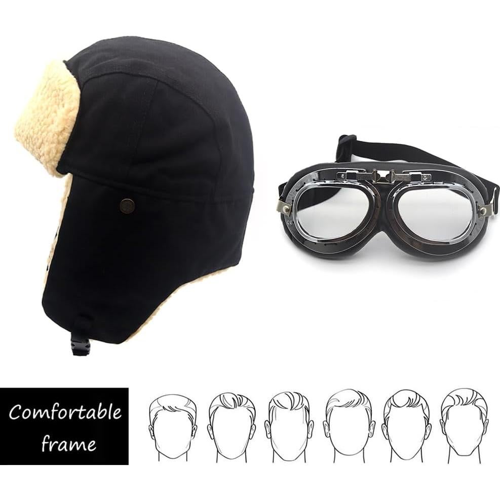 Gorro de Piloto Vintage Cuhubyup con Gafas y Orejeras