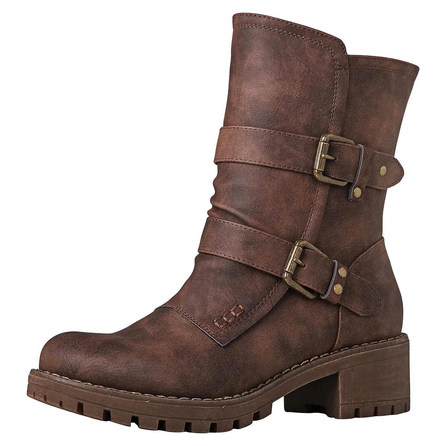 Botas de Motociclista Globalwin para Mujeres - Cuero Vegano Marrón