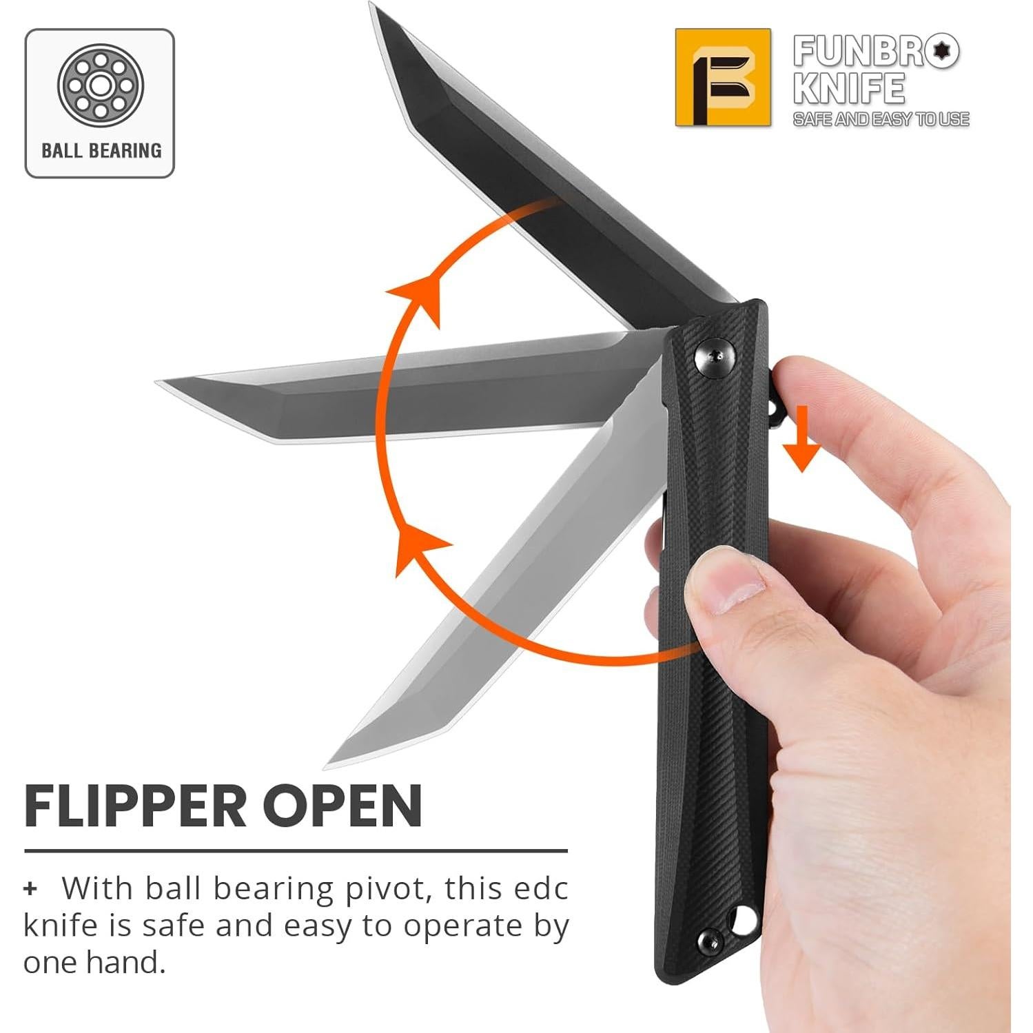 Cuchillo de bolsillo FUNBRO D2 Negro 21.8 cm EDC para senderismo