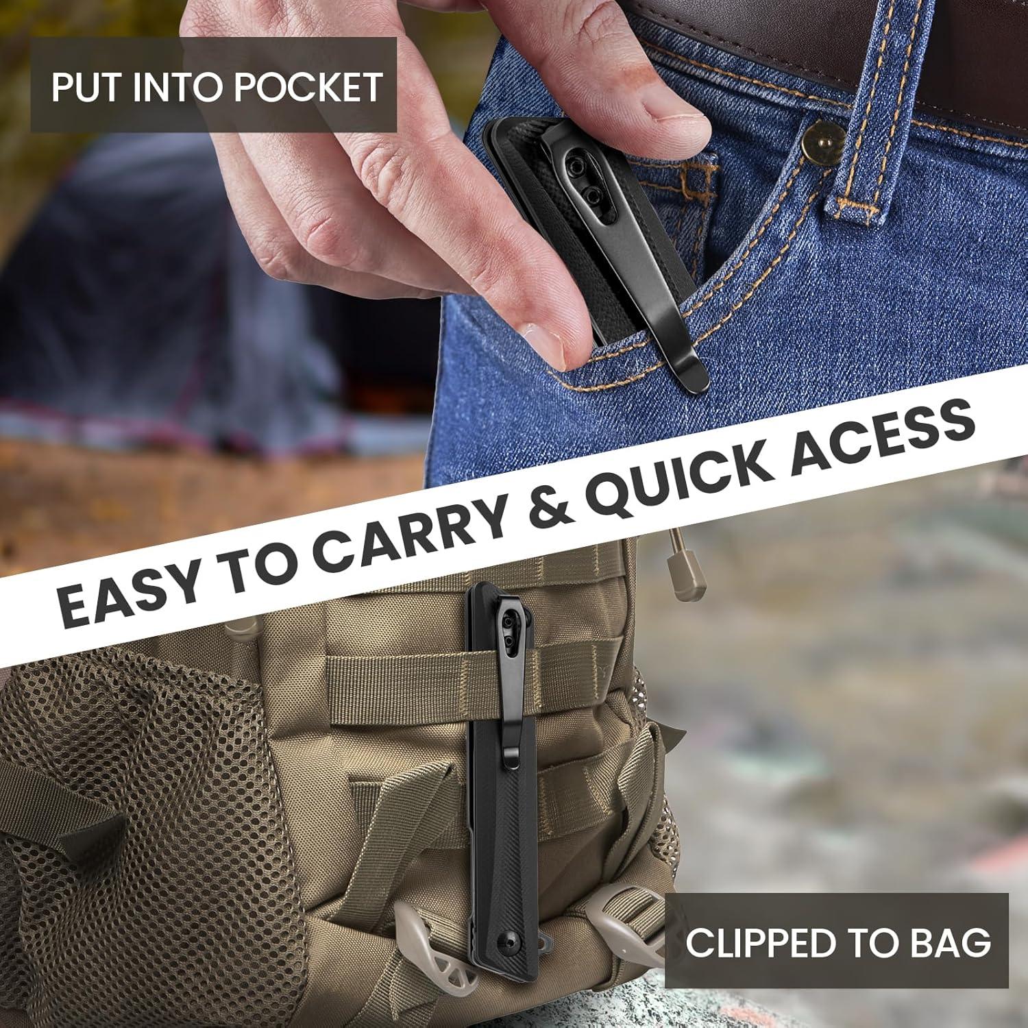 Cuchillo de bolsillo FUNBRO D2 Negro 21.8 cm EDC para senderismo