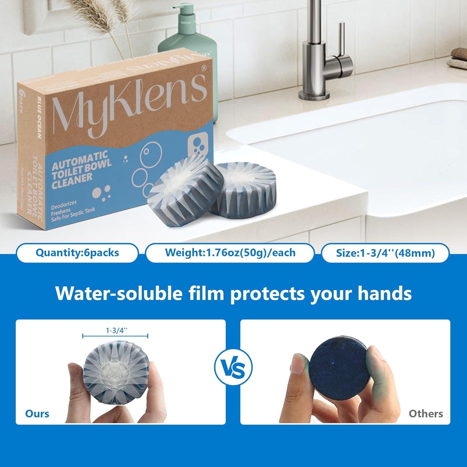 Tabletas Limpiadoras de Inodoro MyKlens, 6 Paquetes, Azul