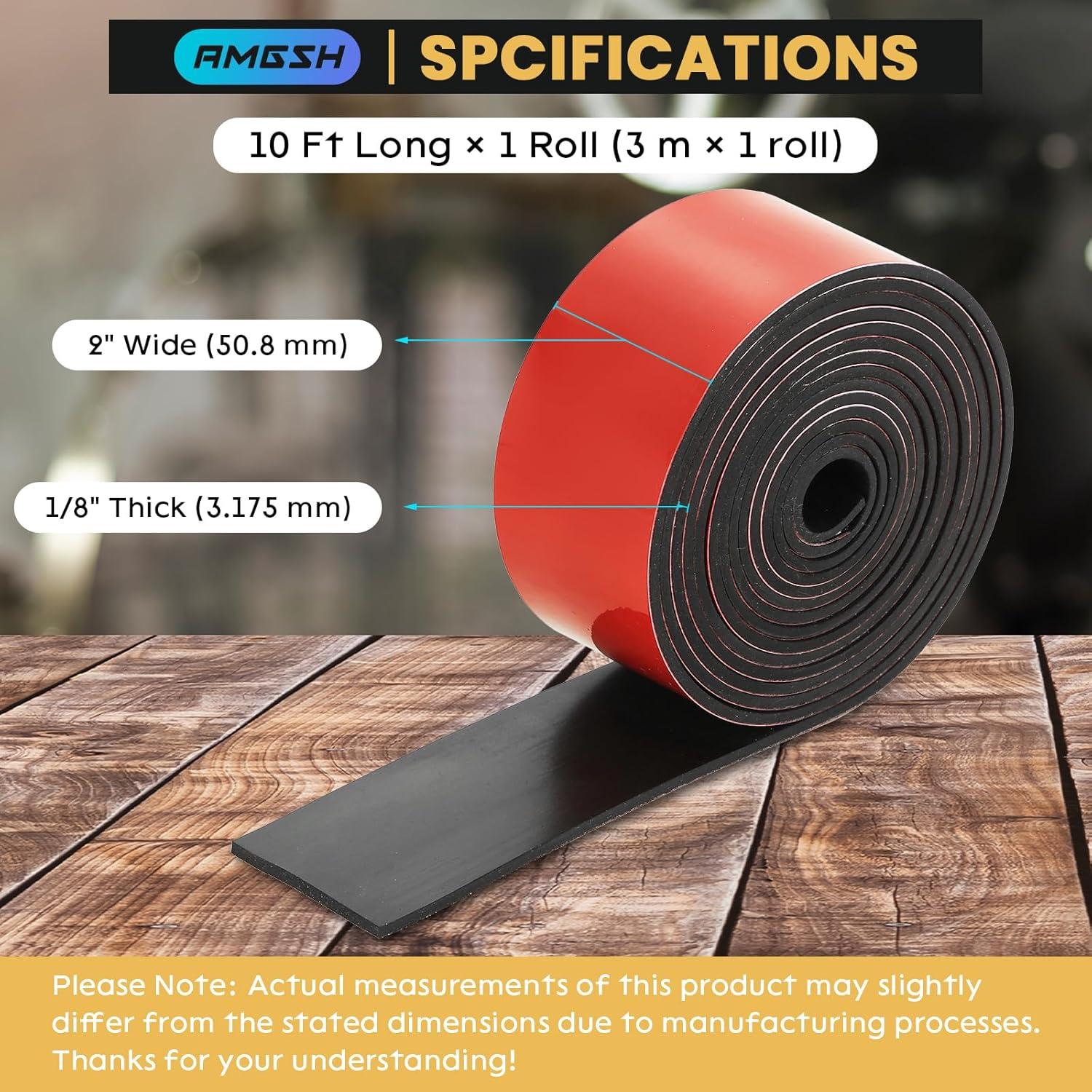 Tira de goma neopreno autoadhesiva 1/8" grosor 5 cm ancho 3 m largo