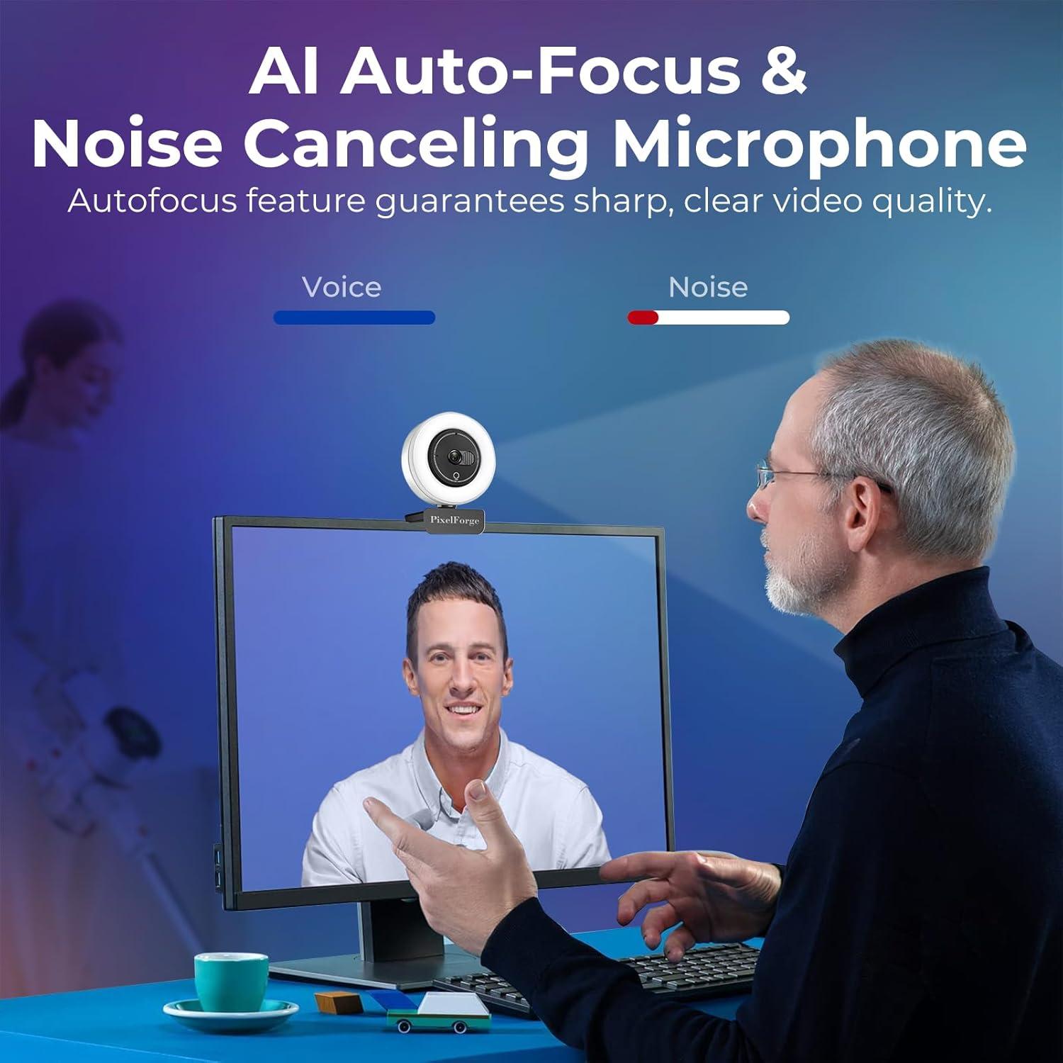 Cámara Web 2K PixelForge con Micrófono y Luz Ajustable