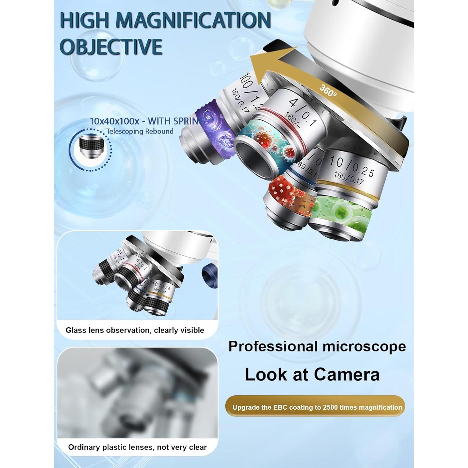 Microscopio Trinocular Woehrsh 40X-5000X LED Oculares WF10x WF25x