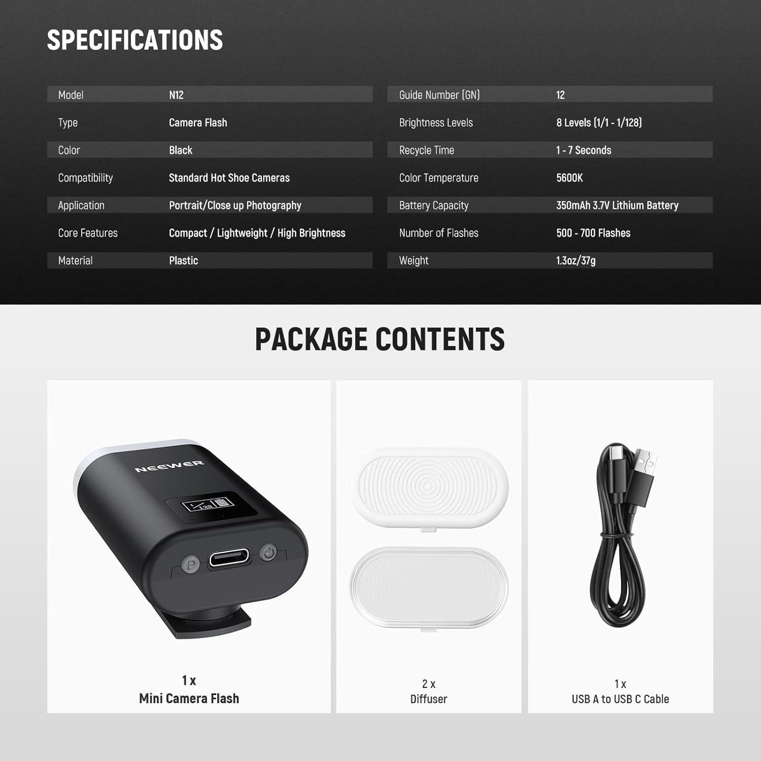 Flash Mini NEEWER N12 para Cámara DSLR, Luz de Relleno 5600K