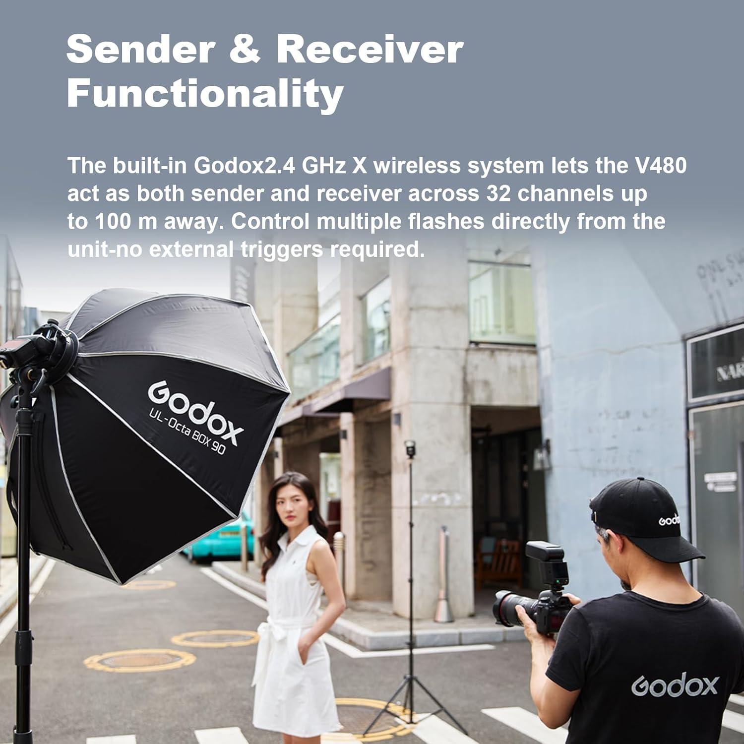 Godox V480 for Canon GODOX TTL Flash - GN50 HSS 1/8000s/650 Flashes/1.7s Recycle/Built-in Modeling Light/Li-ion Battery/Touchscreen/2.4G Wireless Flash/Camera speedlight for Canon