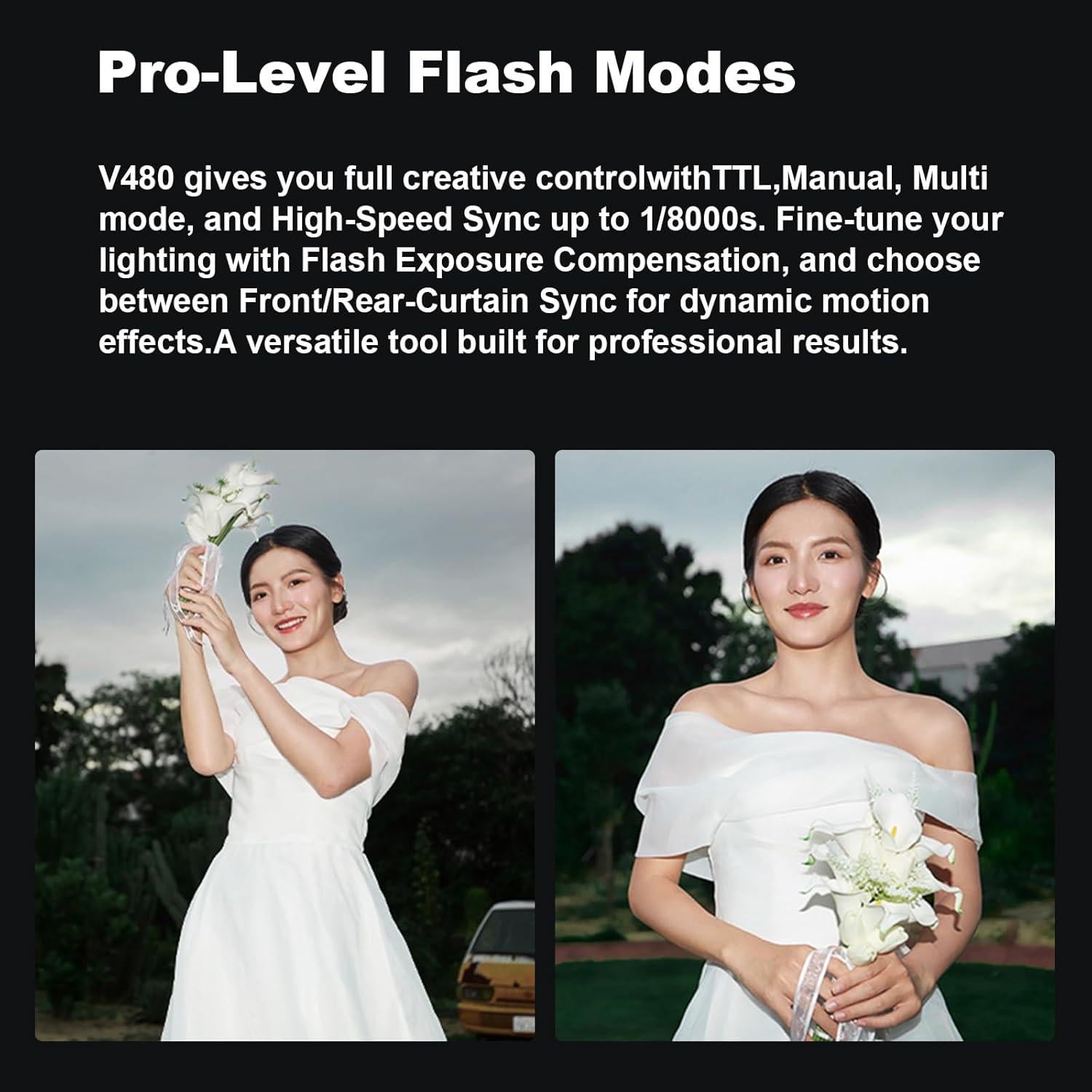 Godox V480 for Canon GODOX TTL Flash - GN50 HSS 1/8000s/650 Flashes/1.7s Recycle/Built-in Modeling Light/Li-ion Battery/Touchscreen/2.4G Wireless Flash/Camera speedlight for Canon