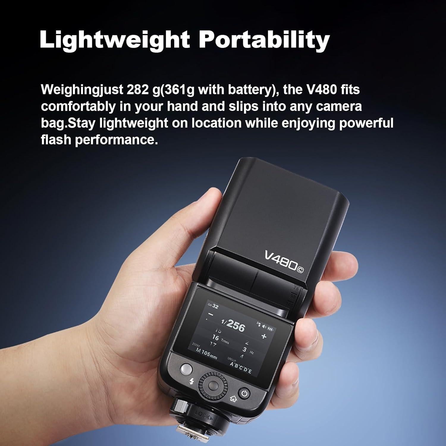 Godox V480 for Canon GODOX TTL Flash - GN50 HSS 1/8000s/650 Flashes/1.7s Recycle/Built-in Modeling Light/Li-ion Battery/Touchscreen/2.4G Wireless Flash/Camera speedlight for Canon