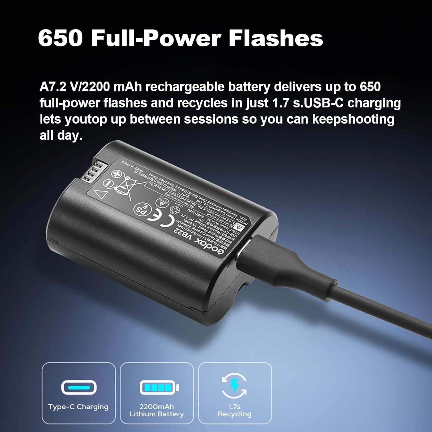 Godox V480 for Canon GODOX TTL Flash - GN50 HSS 1/8000s/650 Flashes/1.7s Recycle/Built-in Modeling Light/Li-ion Battery/Touchscreen/2.4G Wireless Flash/Camera speedlight for Canon