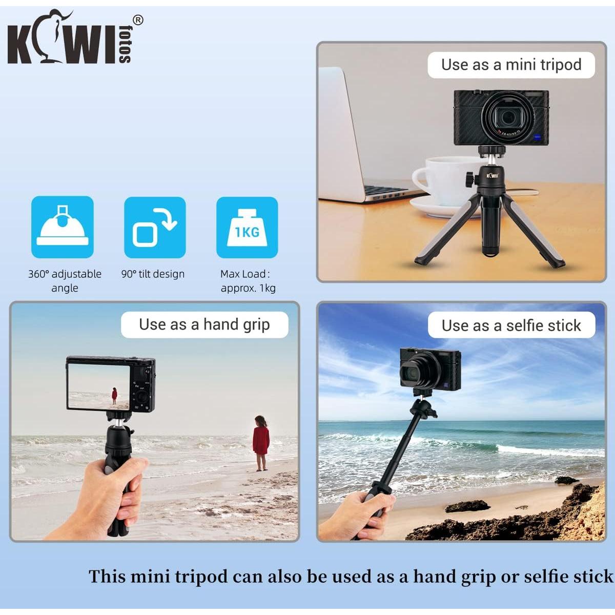 Trípode Mini Extensible KIWIFOTOS para Cámaras y Smartphones