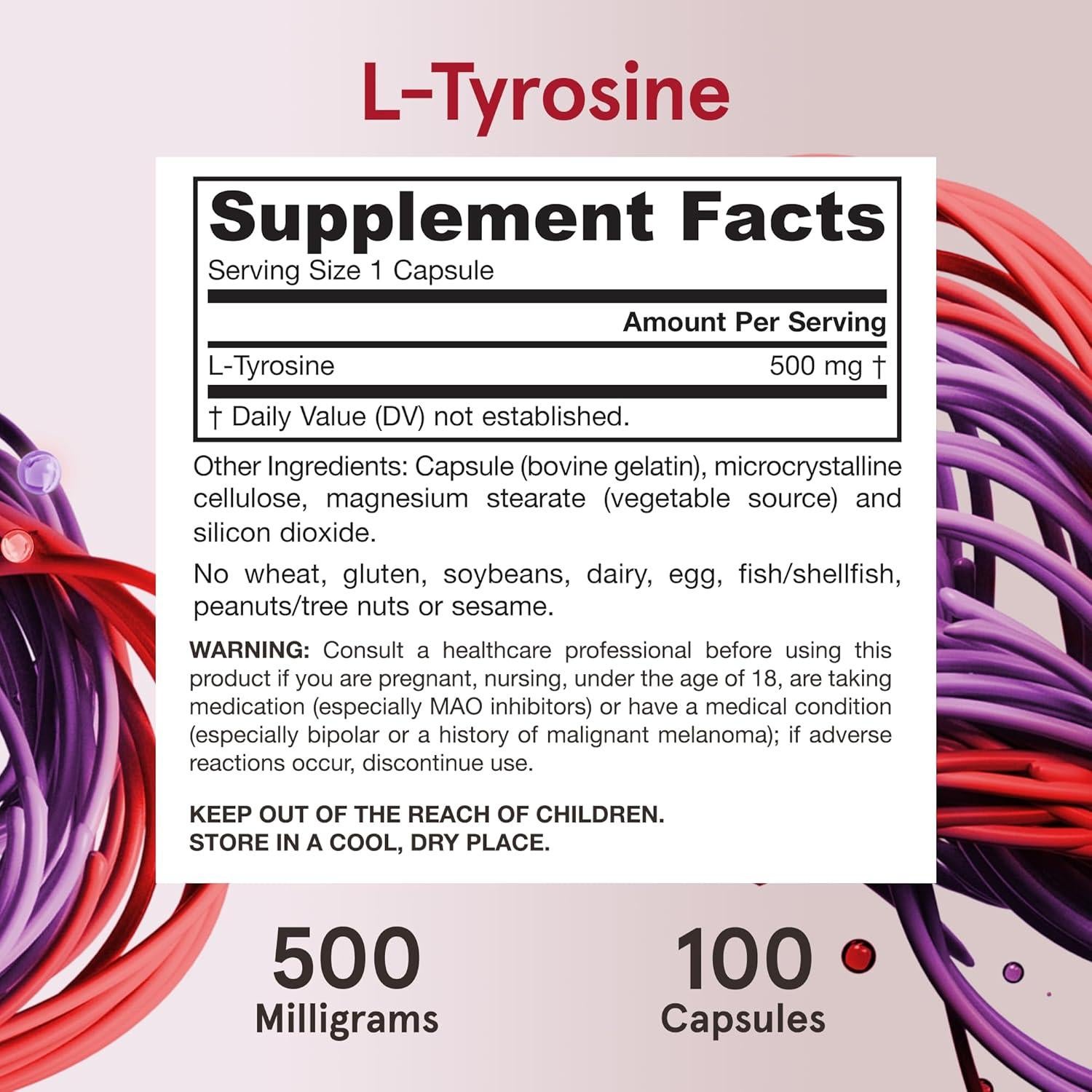 Suplemento L-Tirosina 500 mg Jarrow Formulas 100 Cápsulas