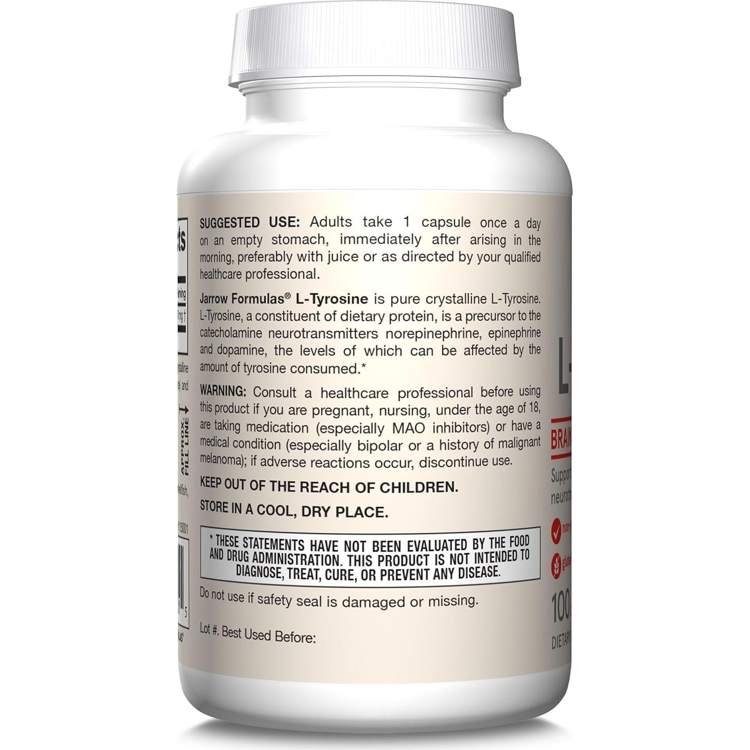 Suplemento L-Tirosina 500 mg Jarrow Formulas 100 Cápsulas