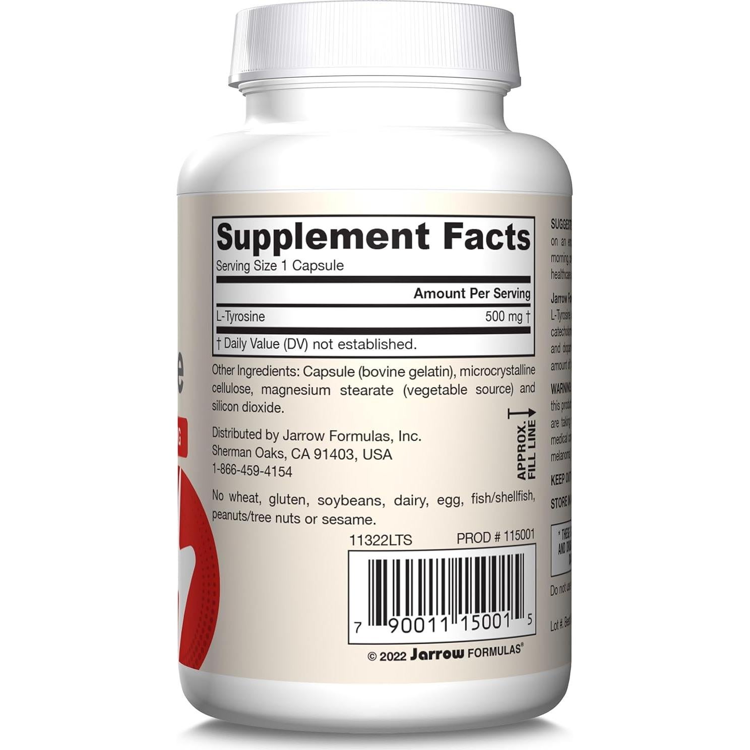 Suplemento L-Tirosina 500 mg Jarrow Formulas 100 Cápsulas