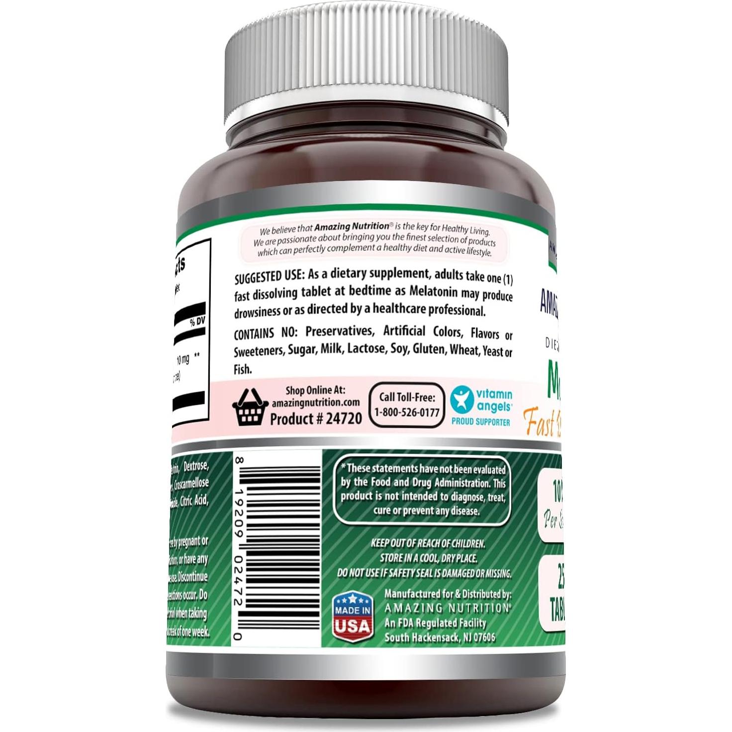 Suplemento de Melatonina 10 mg Formulas Asombrosas 250 Tabletas