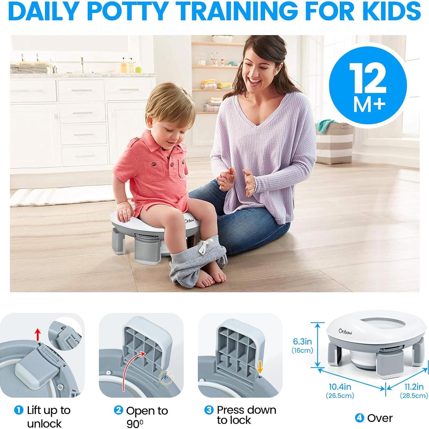 Inodoro Portátil 3 en 1 Orzbow para Niños - Gris, Plegable