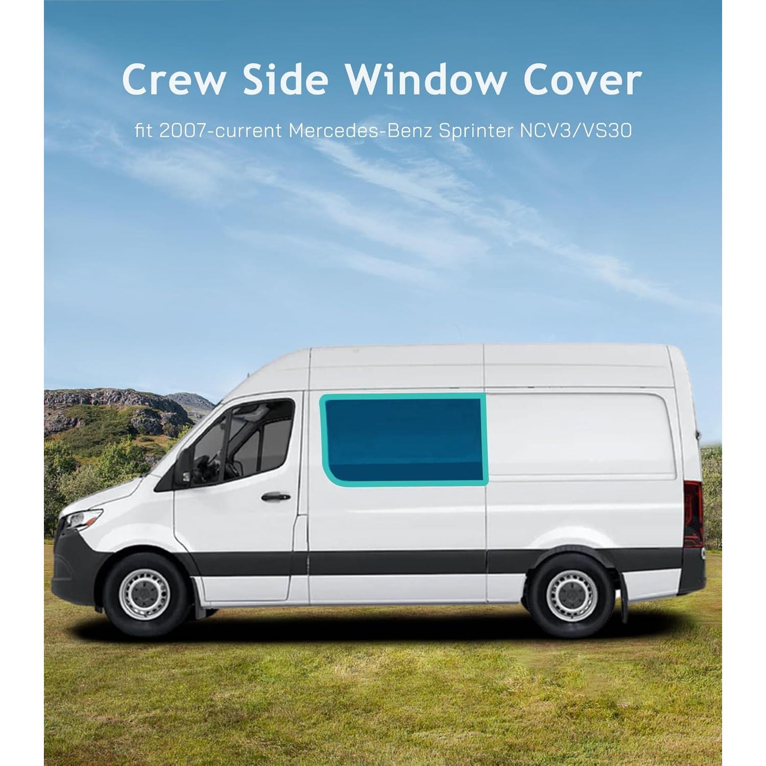 Extra-Thick Crew Side Window Cover for Mercedes-Benz Sprinter NCV3/VS30, 2007-current, Magnetic Insulated Blackout Window Sunshade, Foldable Design, 4 Season