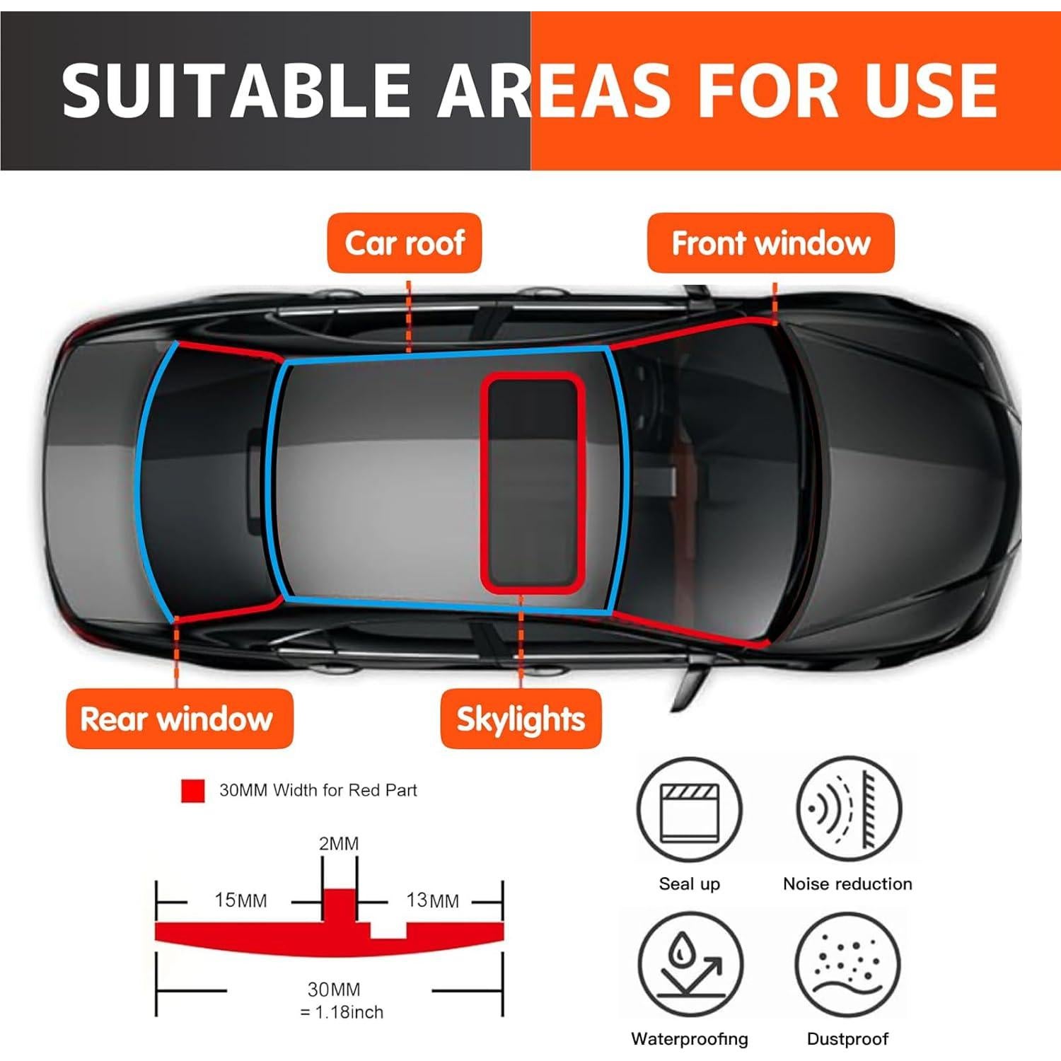 Sellado T de Goma 30mm LuLuya para Parabrisas y Ventanas 3M