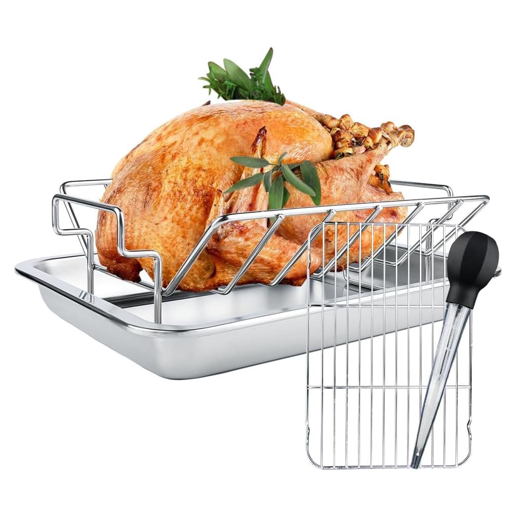 Rejilla de Asado DOLAMOTY con Bandeja Acero Inoxidable 39x29cm