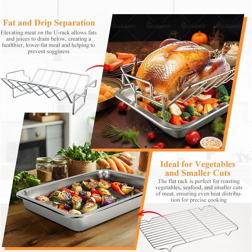 Rejilla de Asado DOLAMOTY con Bandeja Acero Inoxidable 39x29cm