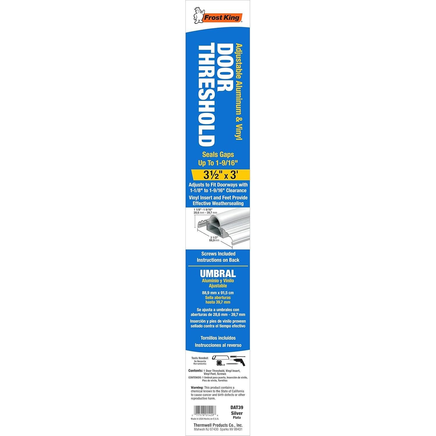 Umbral Ajustable de Aluminio Frost King DAT39H 91.4 cm Plata