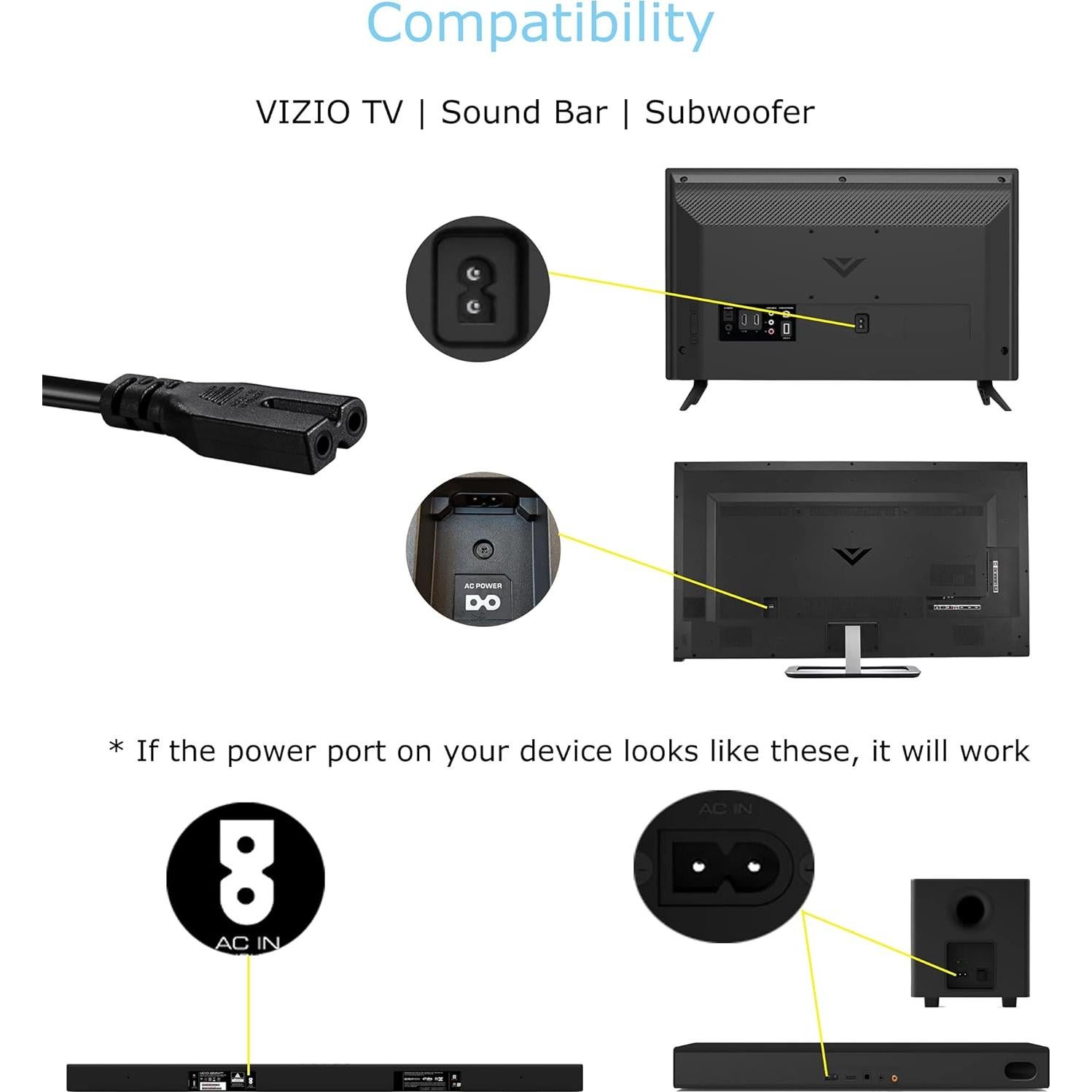 Cable de Alimentación 18AWG 0.91m para Televisores Vizio
