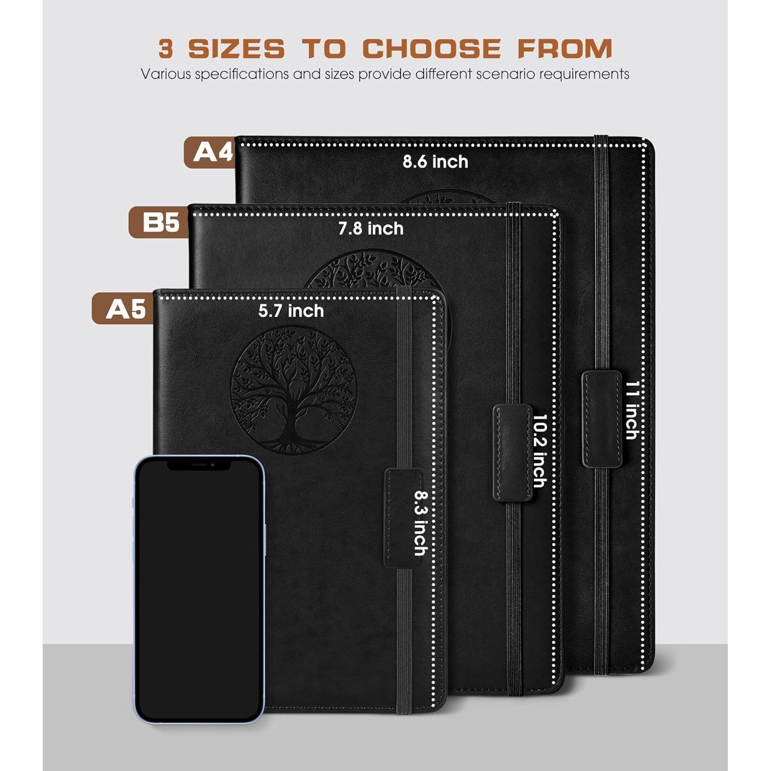 Cuaderno A4 Biuwory de Cuero Sintético Rayado Negro 256 Páginas