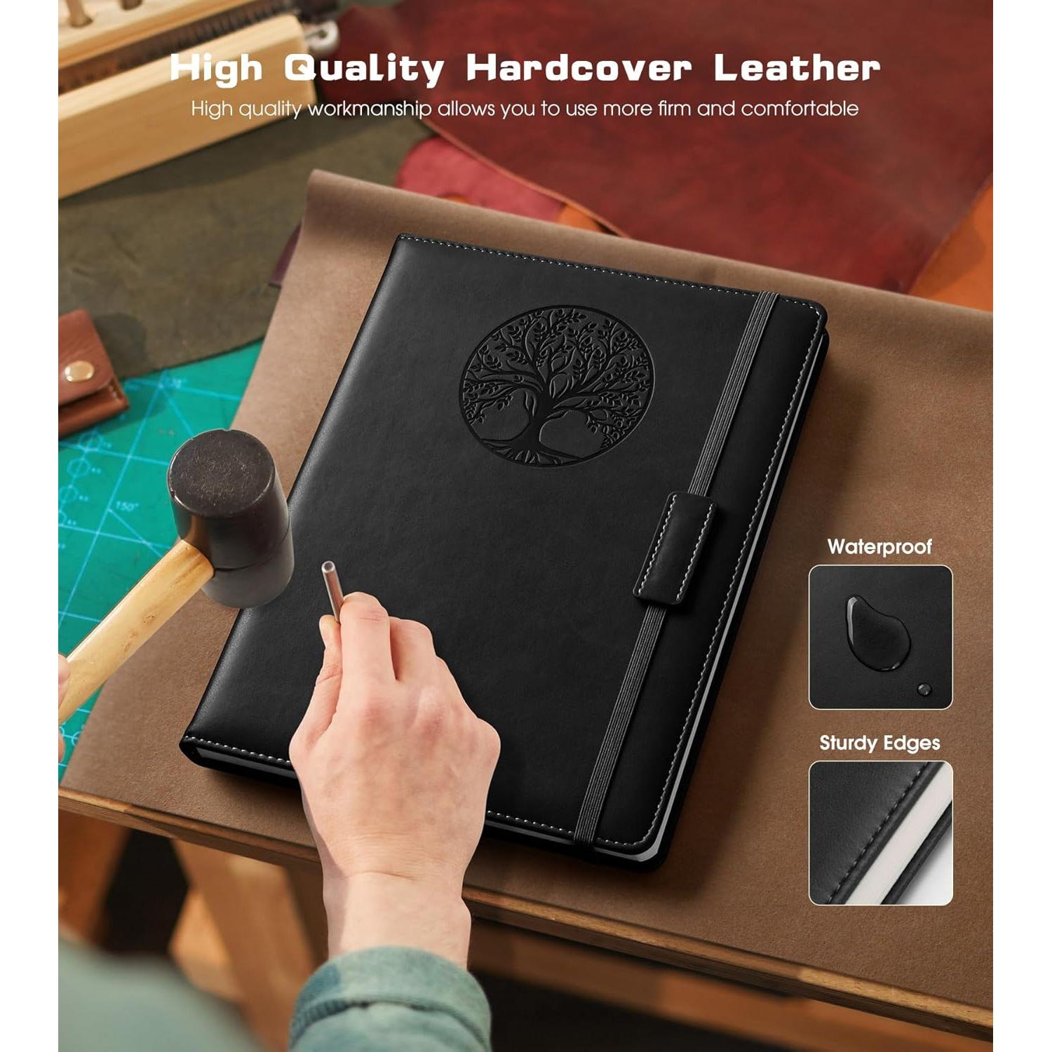 Cuaderno A4 Biuwory de Cuero Sintético Rayado Negro 256 Páginas